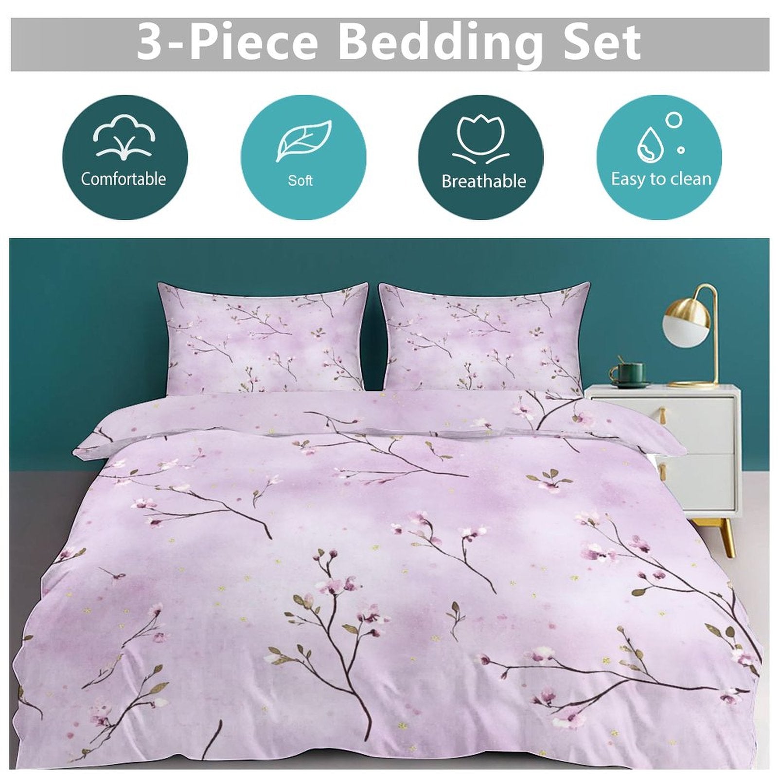 Queen 3-Piece Bedding Set-90"x90"/ 229x229cm