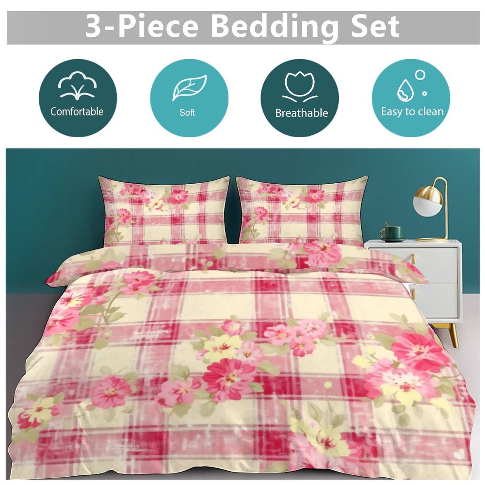 Queen 3-Piece Bedding Set-90"x90"/ 229x229cm