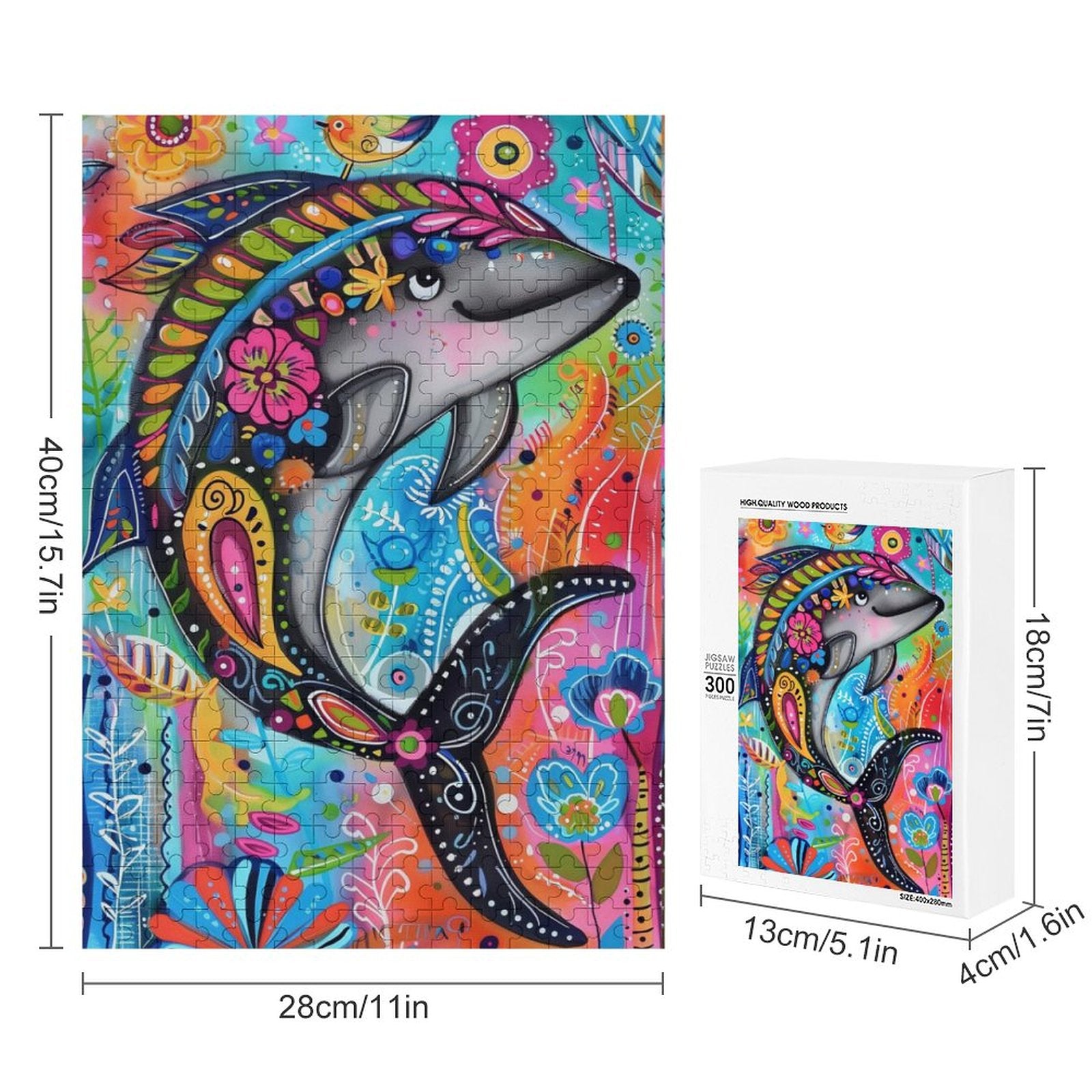 Floral Dolphin Wooden Puzzle