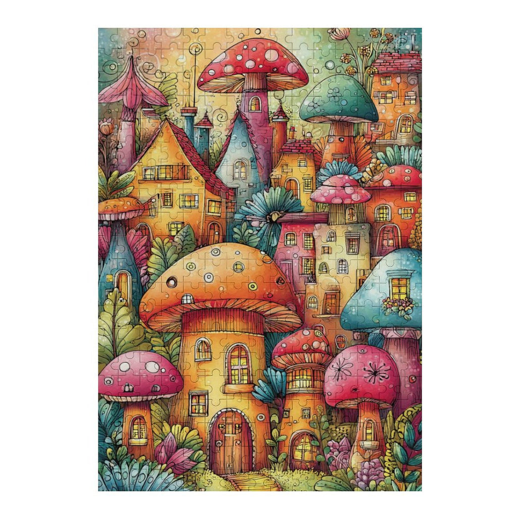 Colorful mushroom houses Wooden Puzzle