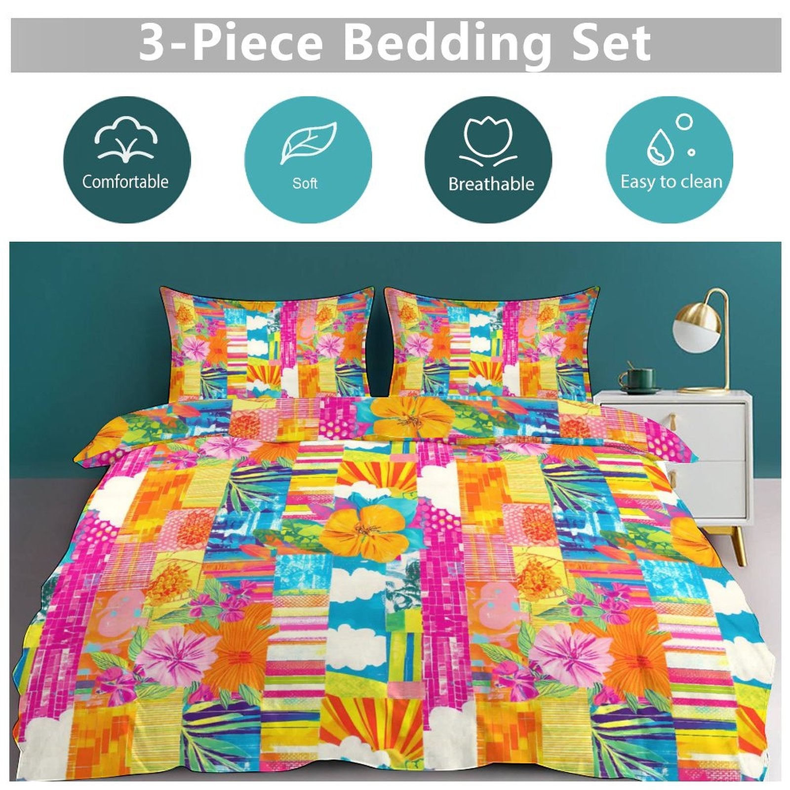 Queen 3-Piece Bedding Set-90"x90"/ 229x229cm