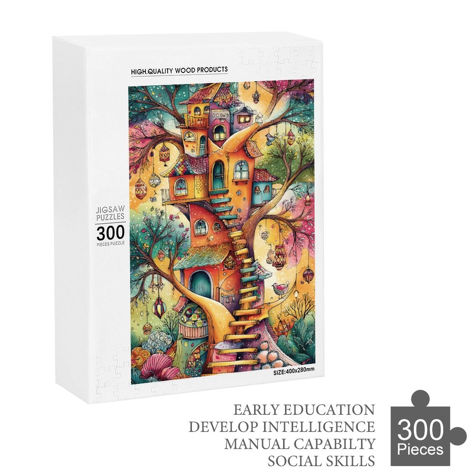 Colorful Treehouse and lantern Wooden Puzzle