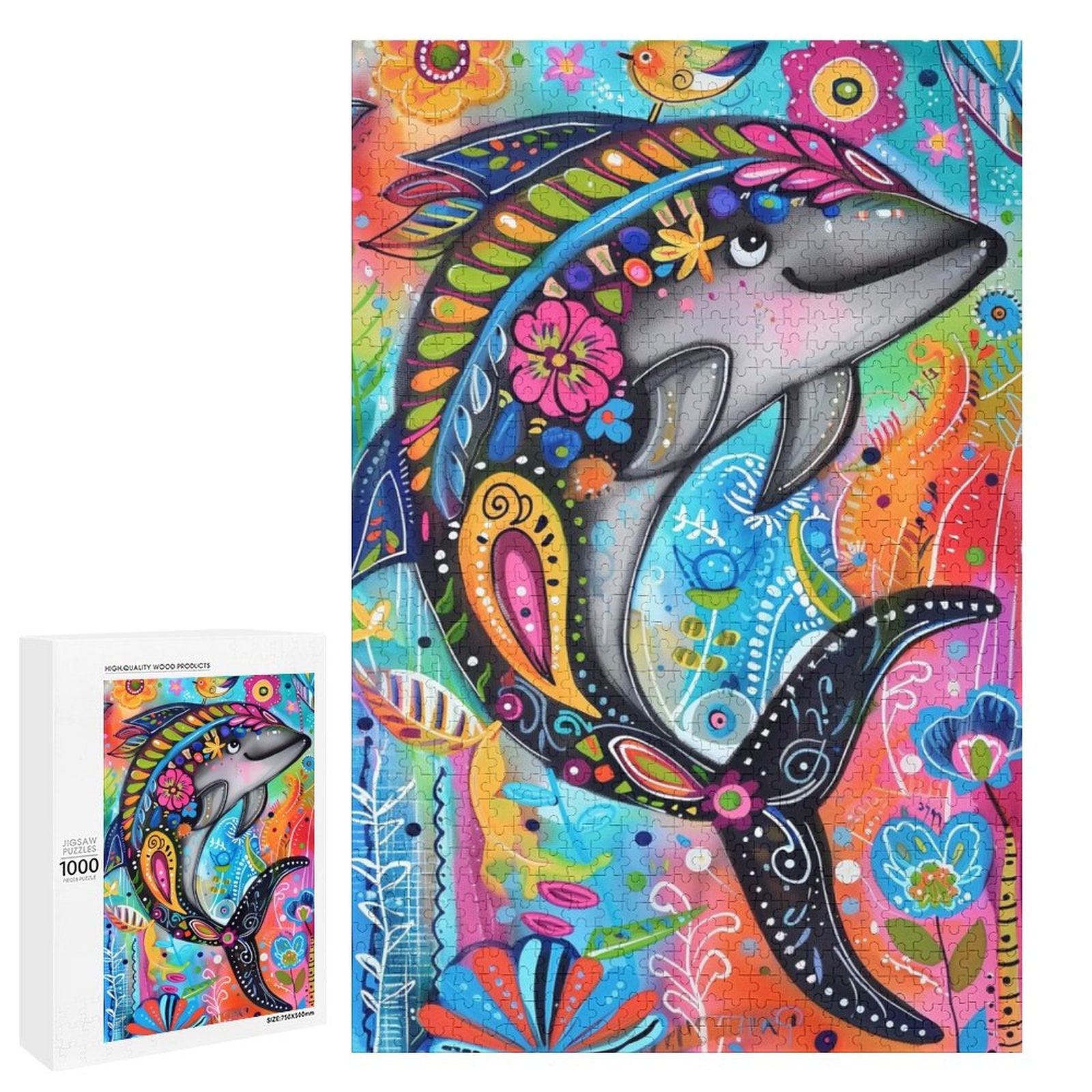 Floral Dolphin Wooden Puzzle