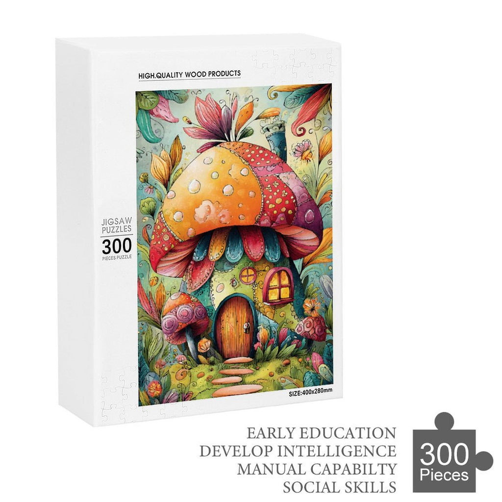 Colorful Big Mushroom House Wooden Puzzle