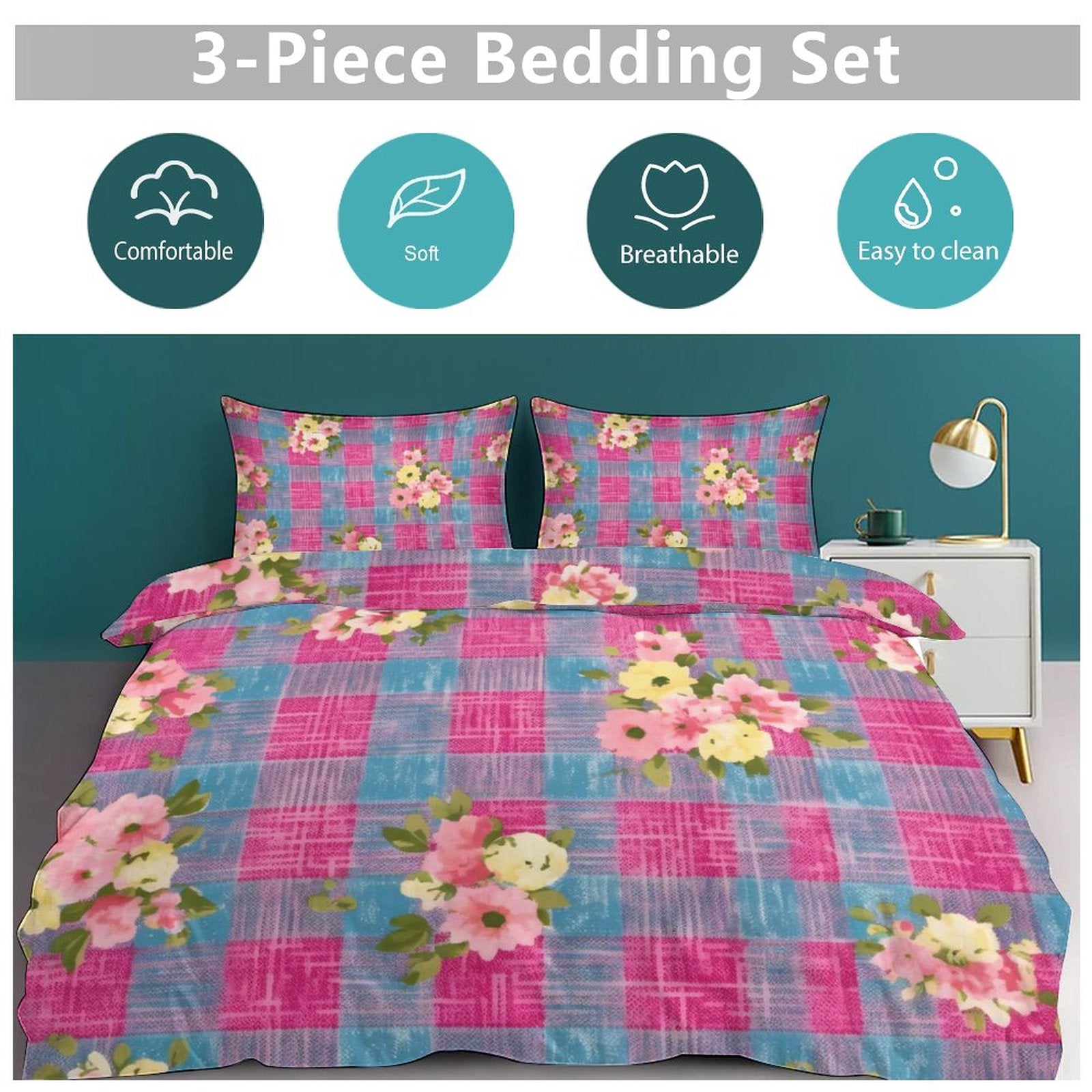 Queen 3-Piece Bedding Set-90"x90"/ 229x229cm