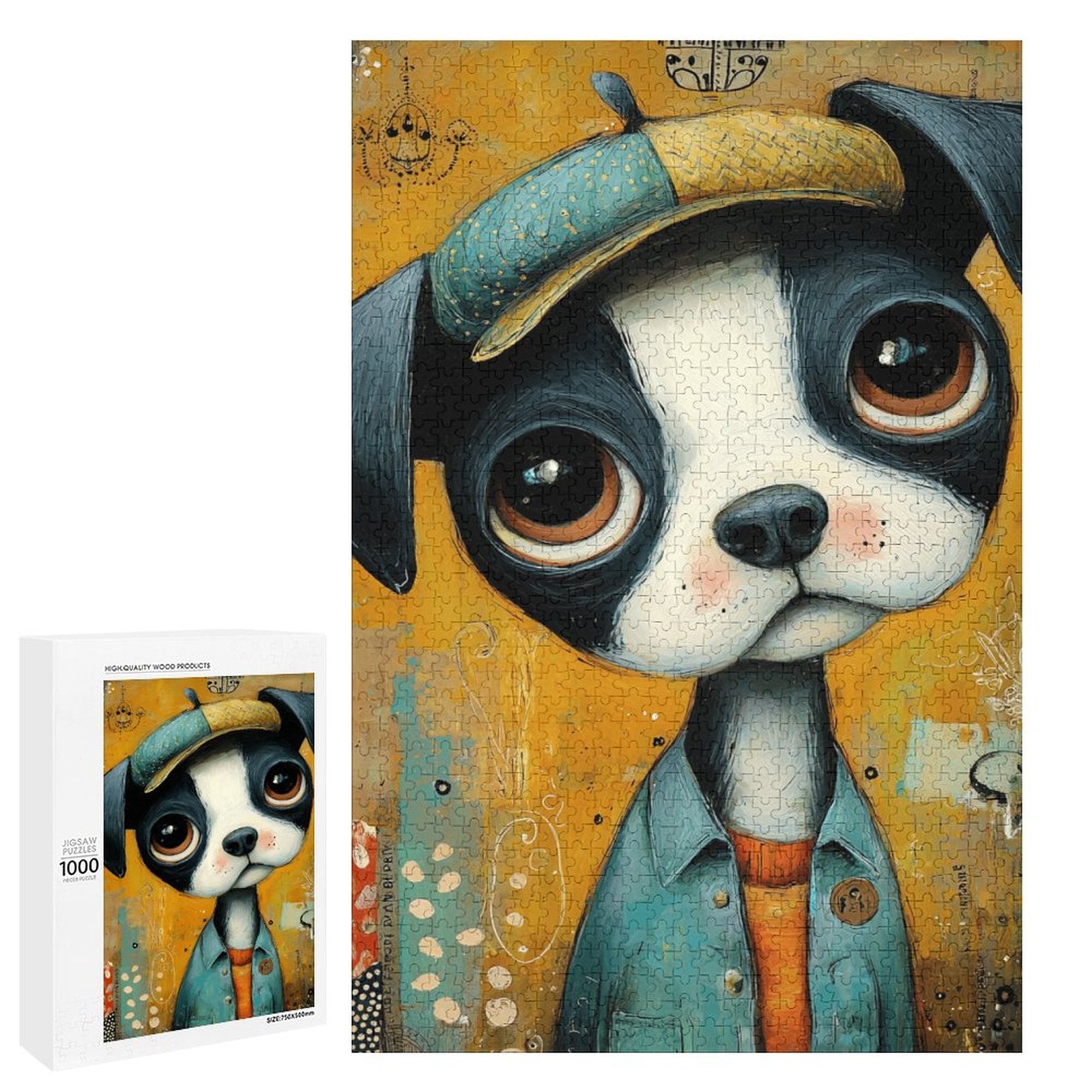 Boho Newsboy puppy Wooden Puzzle