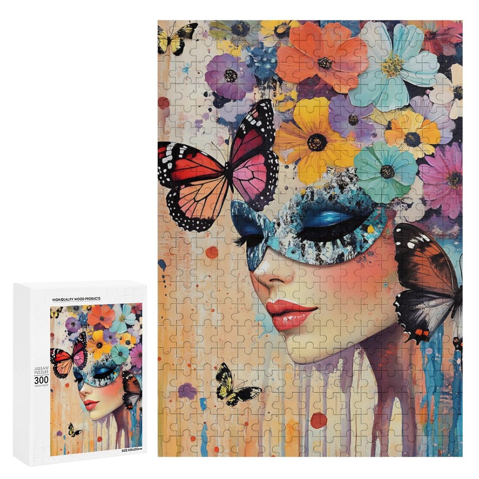 Colorful Masked Butterfly Lady Wooden Puzzle