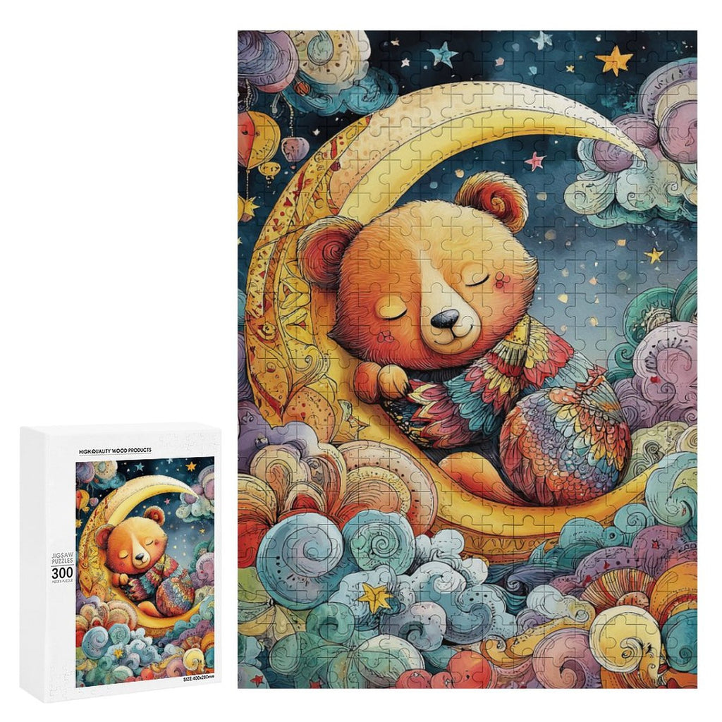 Colorful sleeping moon bear Wooden Puzzle