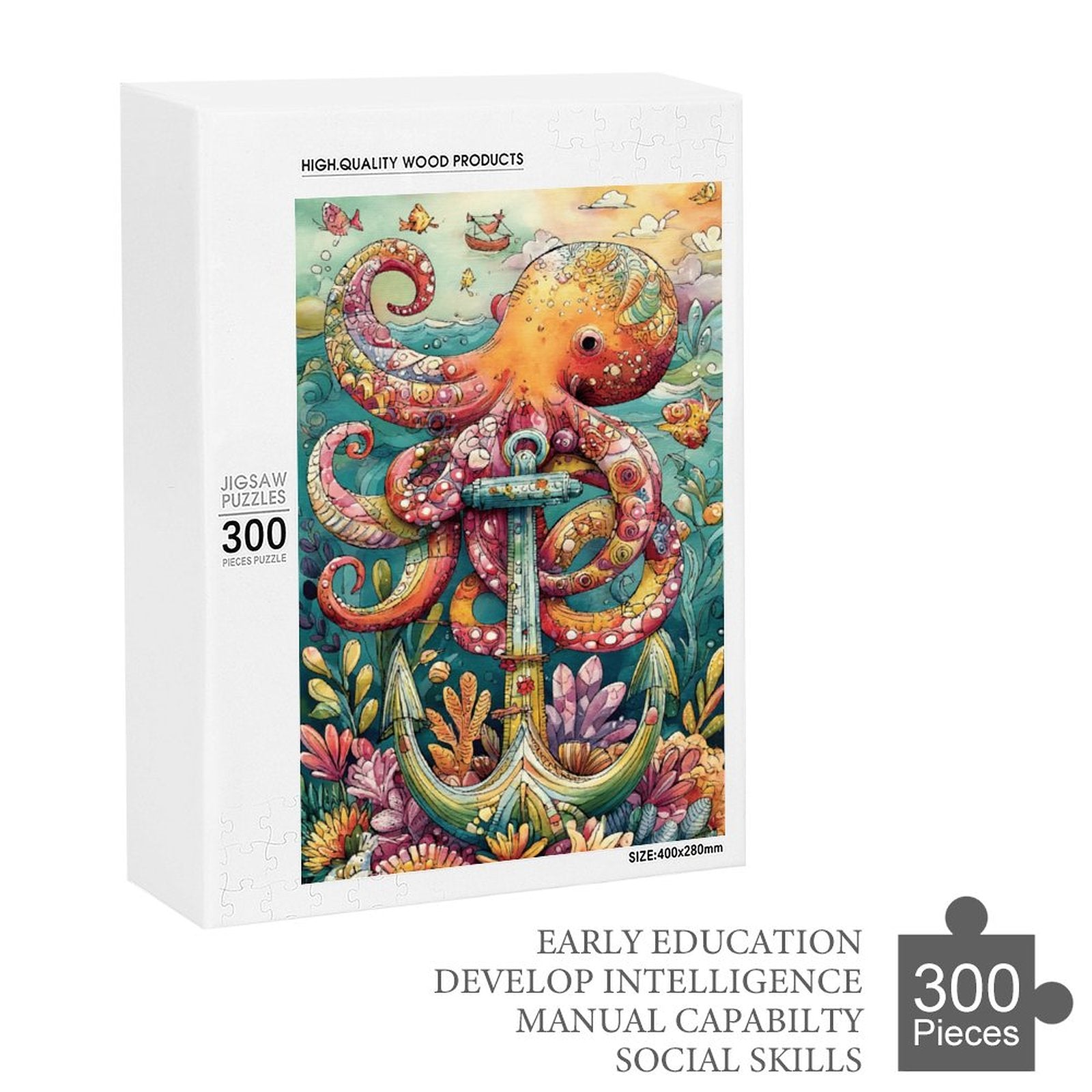 Colorful Octopus and anchor Wooden Puzzle