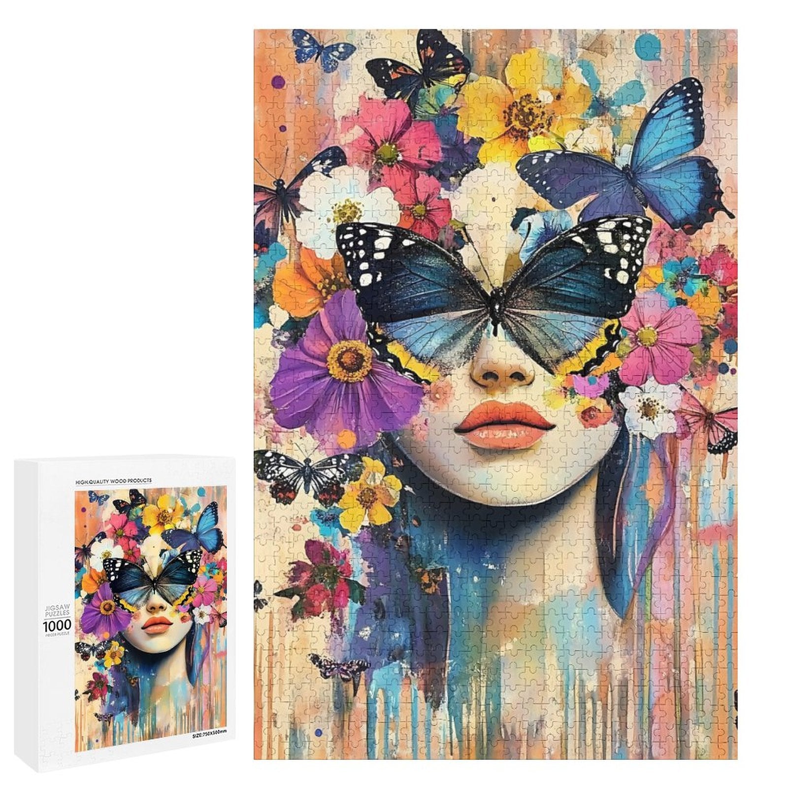 Colorful Butterfly Woman Wooden Puzzle