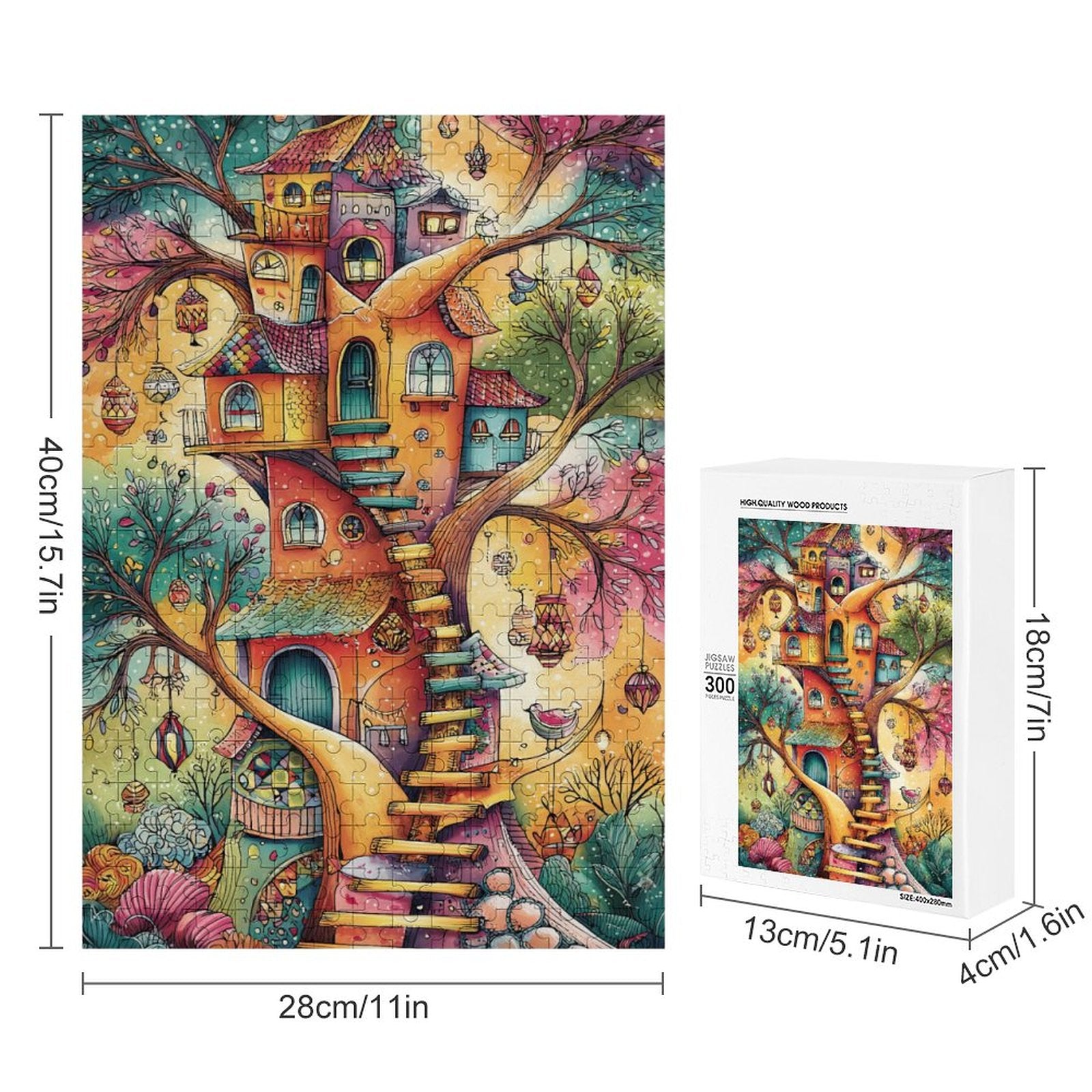 Colorful Treehouse and lantern Wooden Puzzle