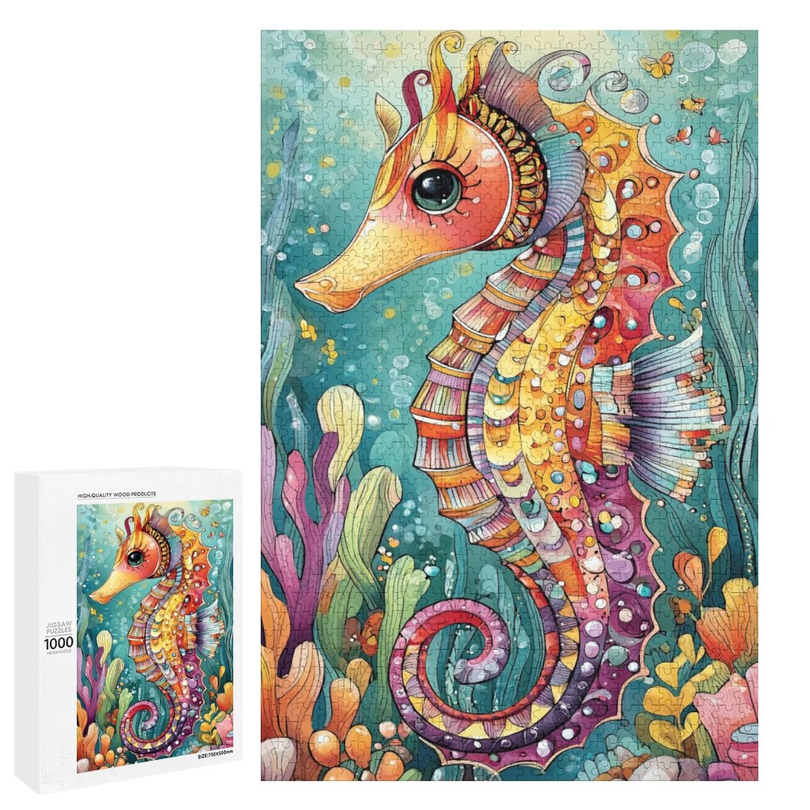 Colorful Seahorse Wooden Puzzle