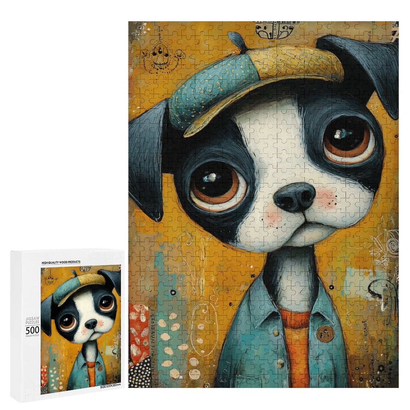 Boho Newsboy puppy Wooden Puzzle