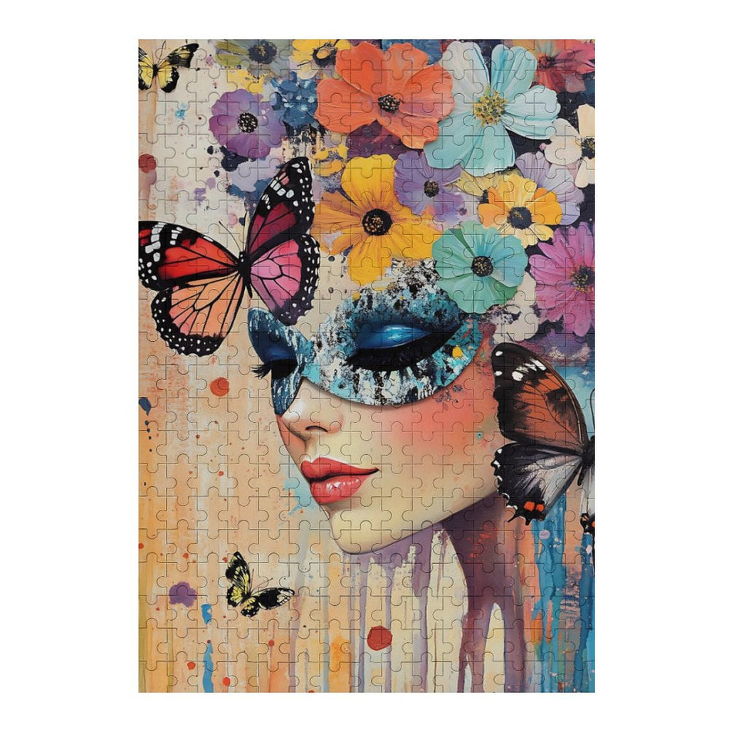 Colorful Masked Butterfly Lady Wooden Puzzle