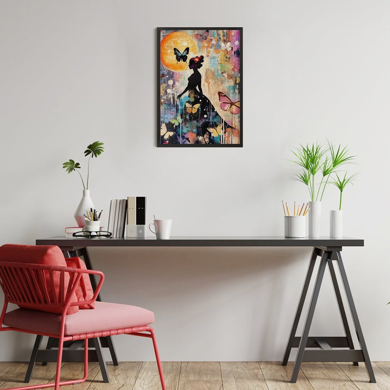 Colorful Butterfly Lady Silhouette Wooden Puzzle