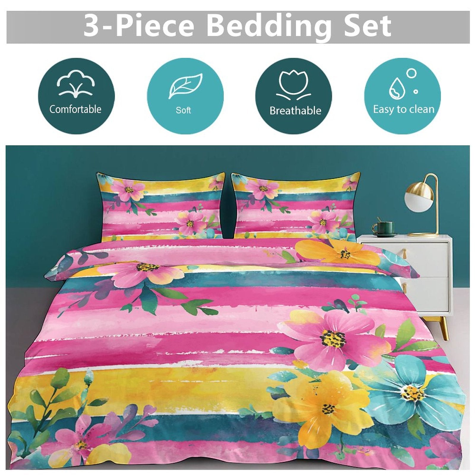 Queen 3-Piece Bedding Set-90"x90"/ 229x229cm