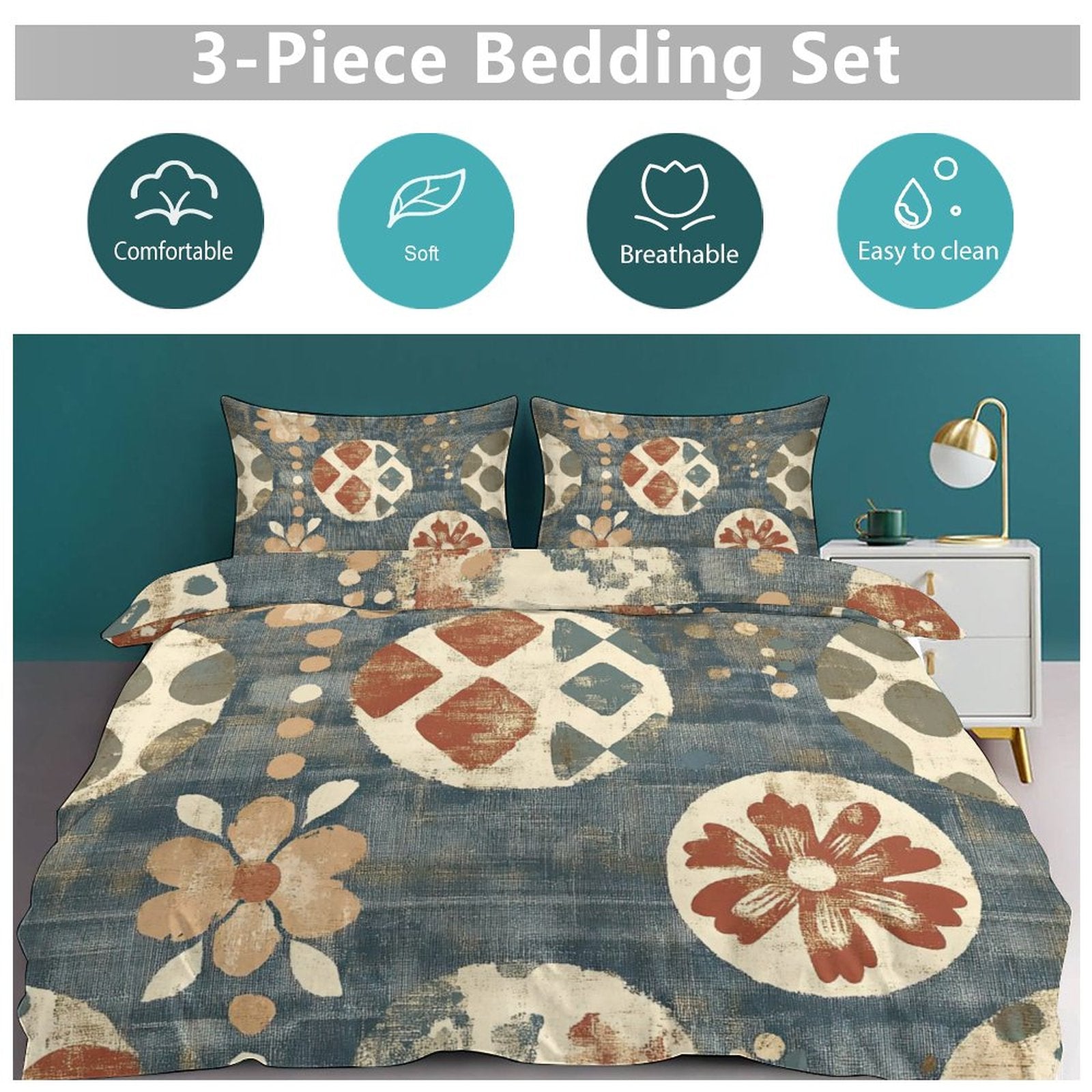 Queen 3-Piece Bedding Set-90"x90"/ 229x229cm