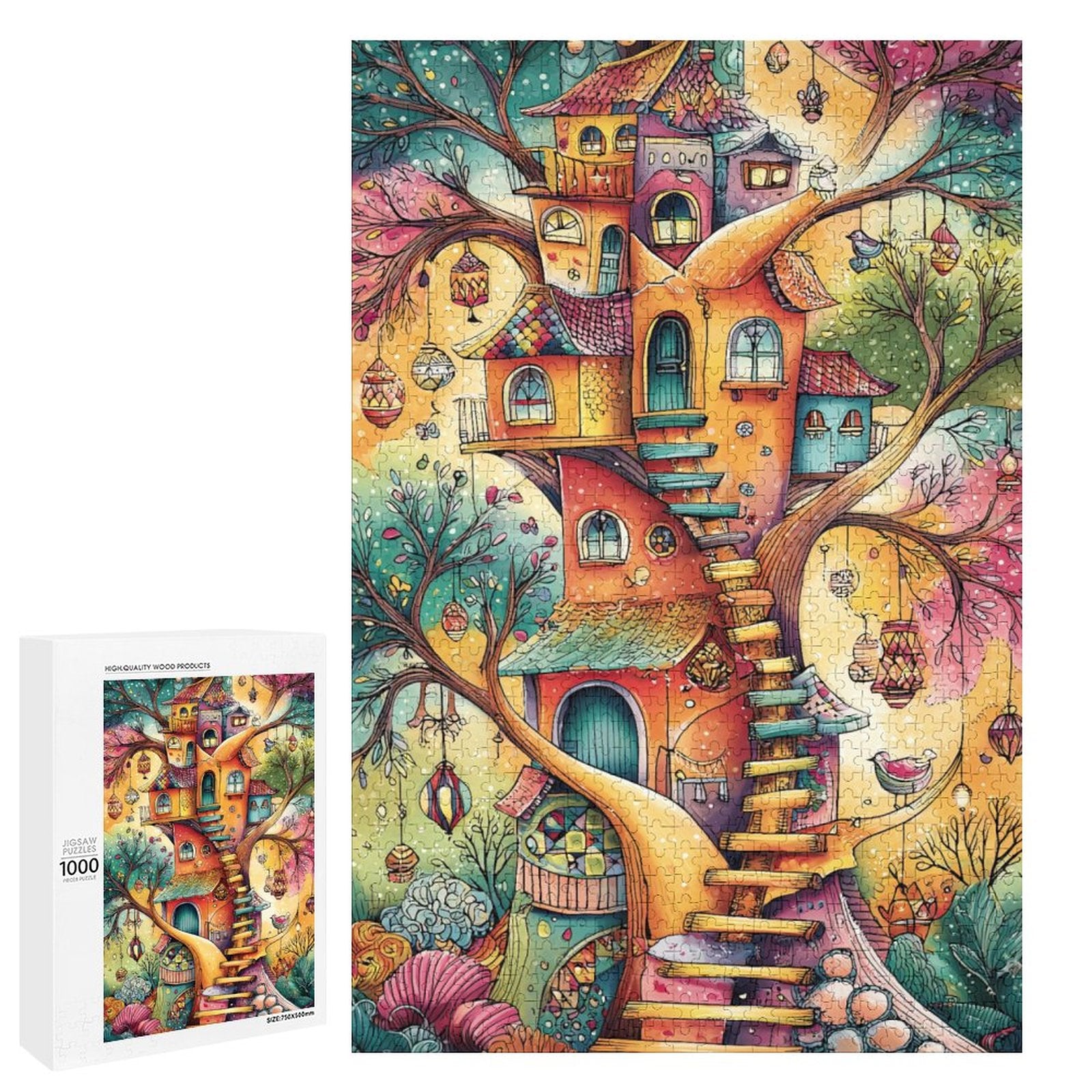Colorful Treehouse and lantern Wooden Puzzle