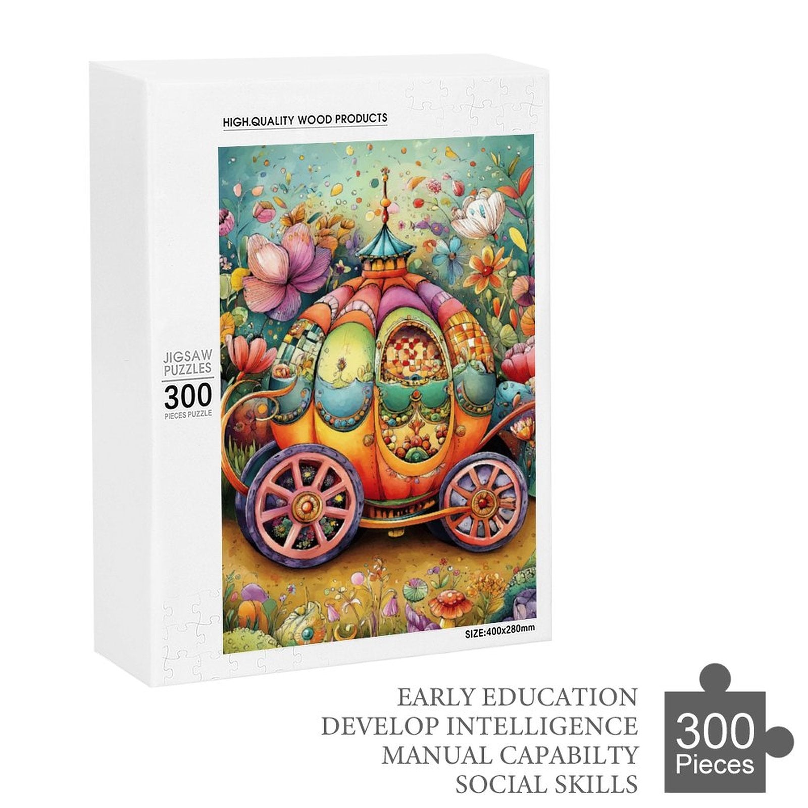 Colorful  pumpkin carriage Wooden Puzzle