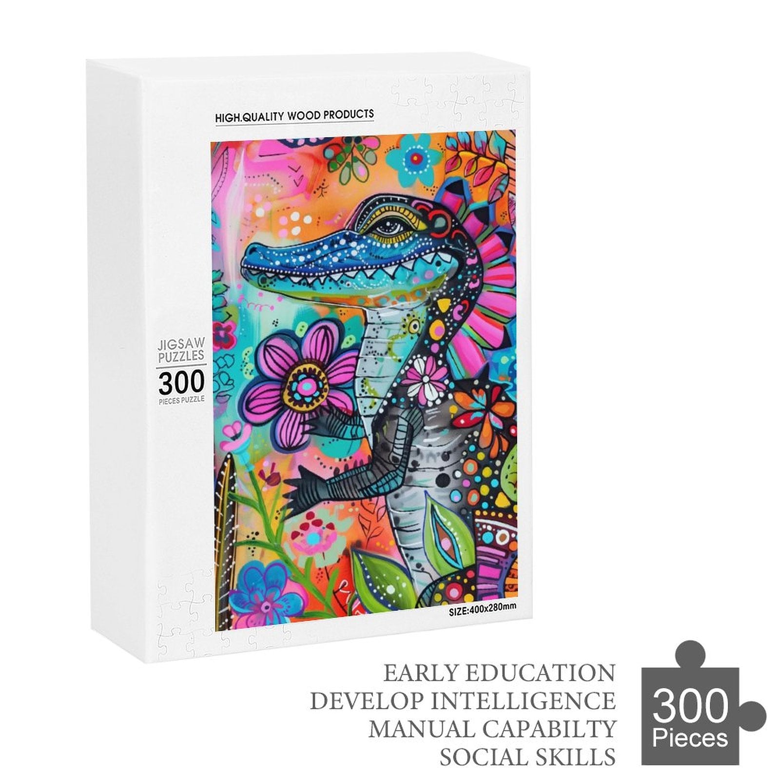 Floral Alligator Wooden Puzzle