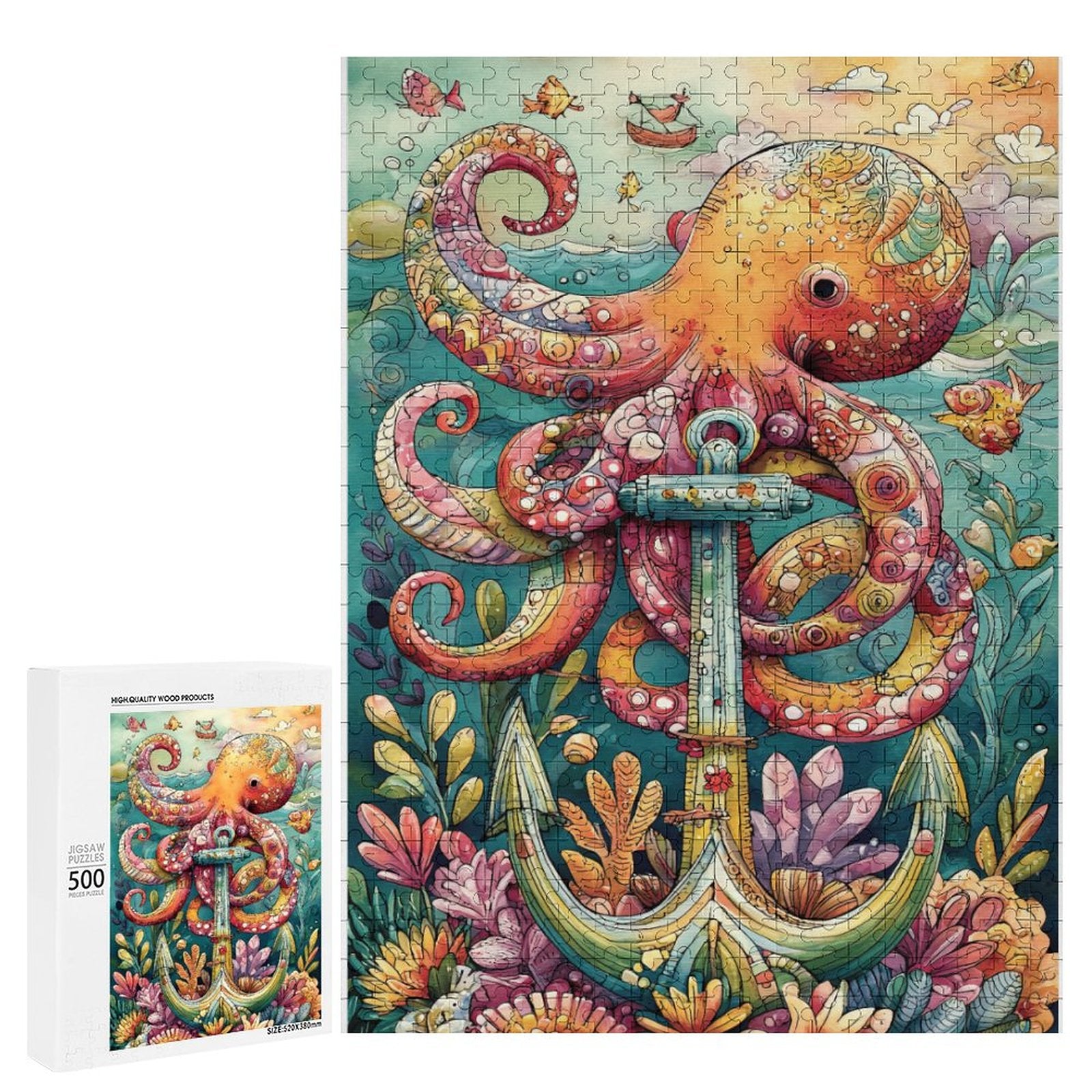 Colorful Octopus and anchor Wooden Puzzle