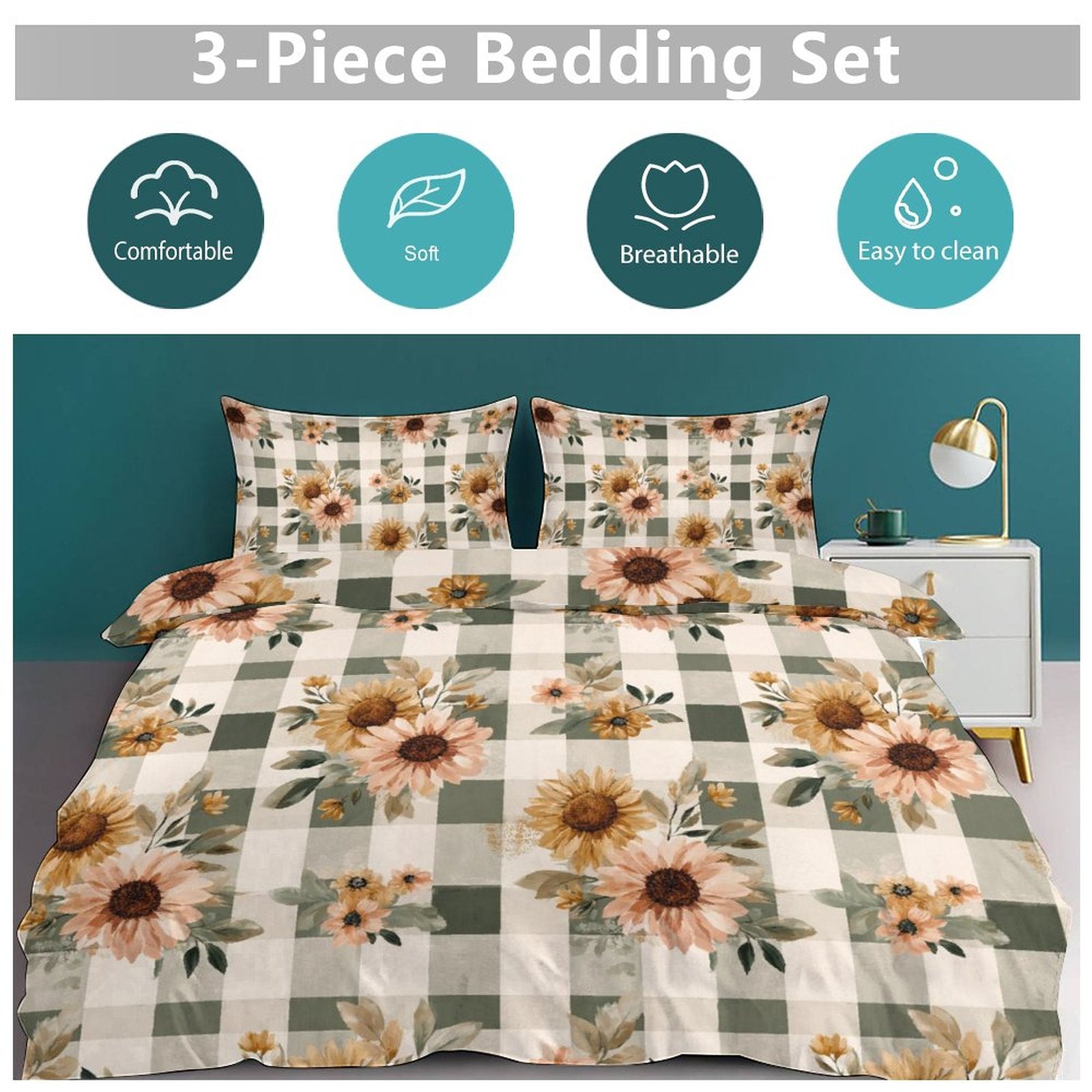 Queen 3-Piece Bedding Set-90"x90"/ 229x229cm