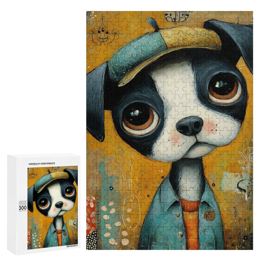Boho Newsboy puppy Wooden Puzzle
