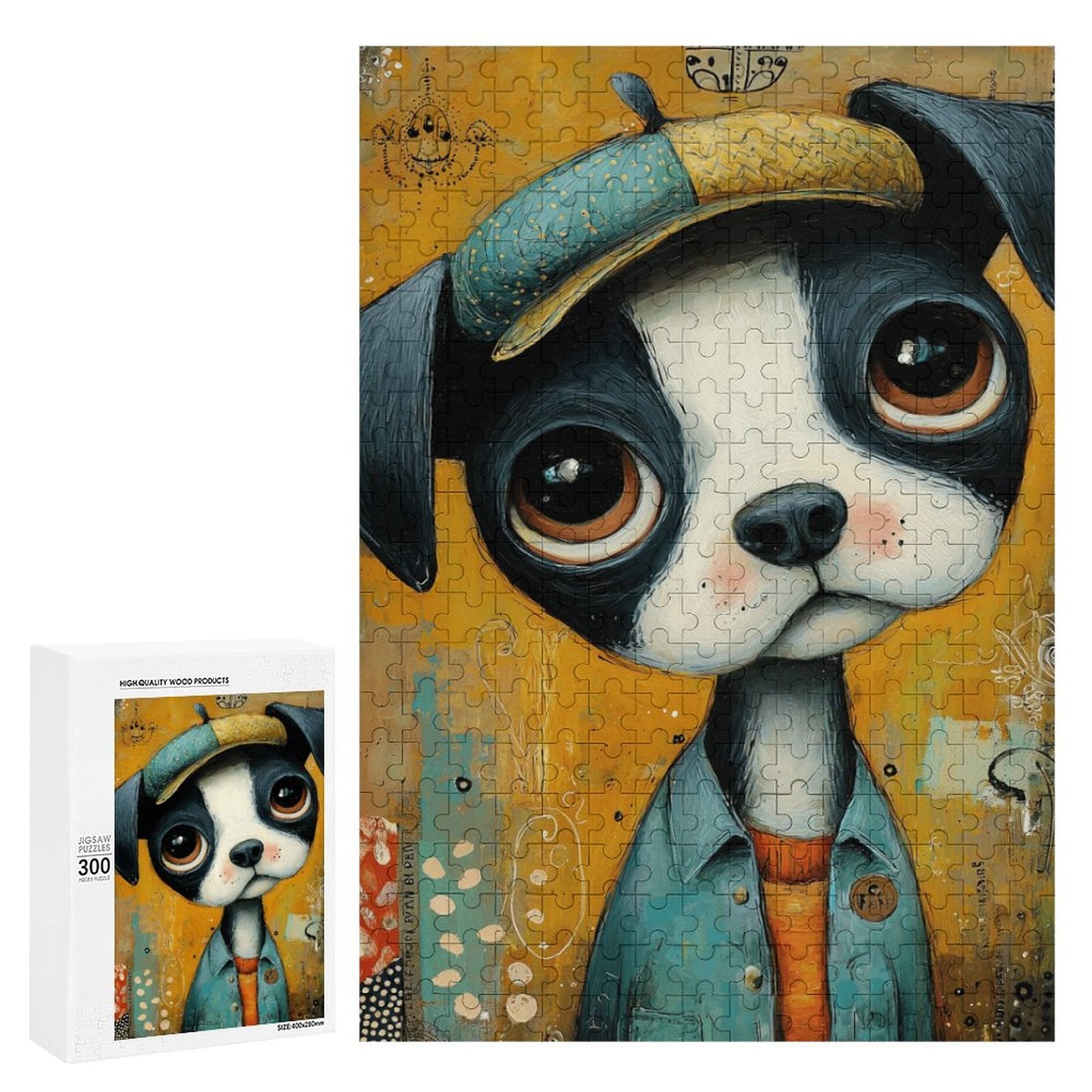 Boho Newsboy puppy Wooden Puzzle
