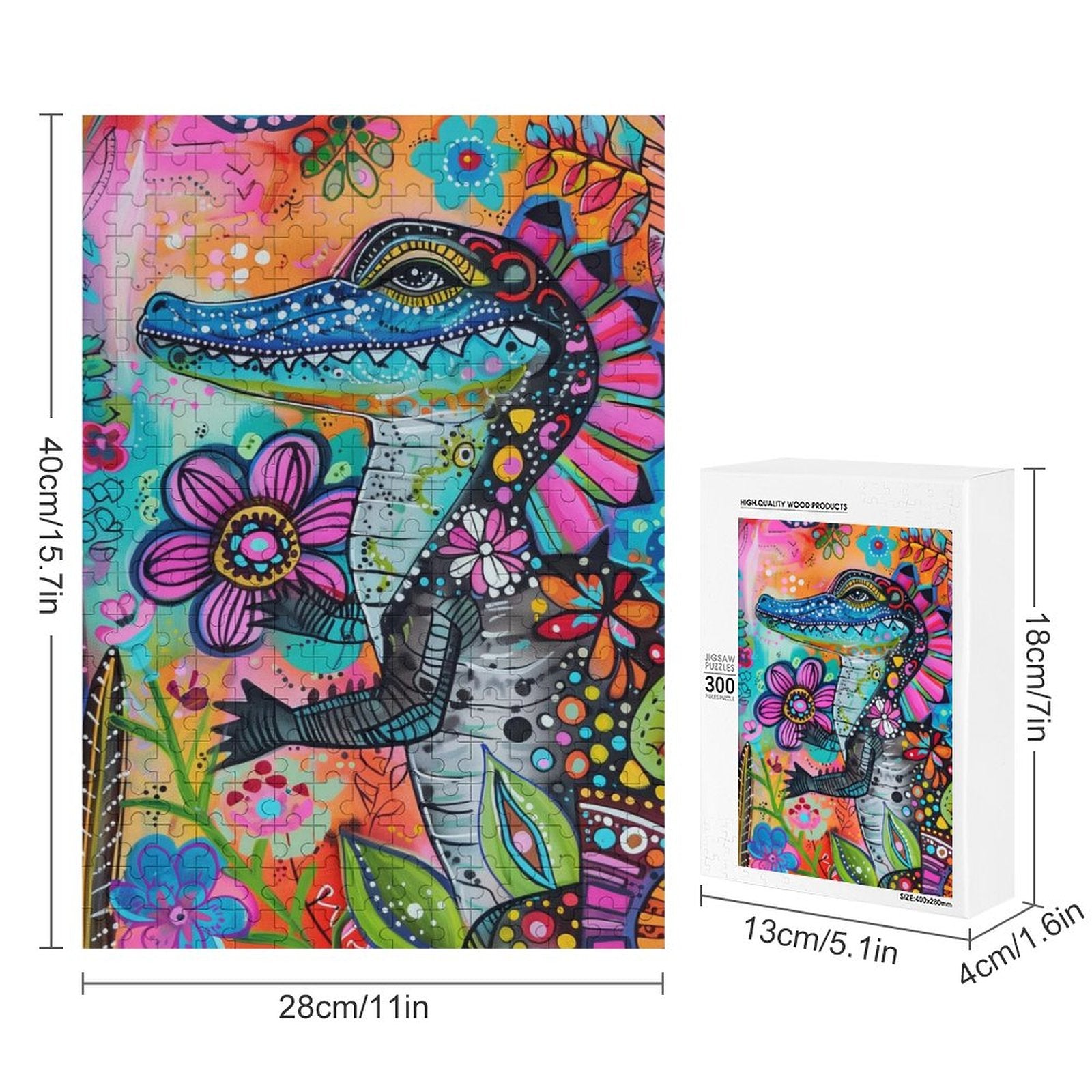 Floral Alligator Wooden Puzzle