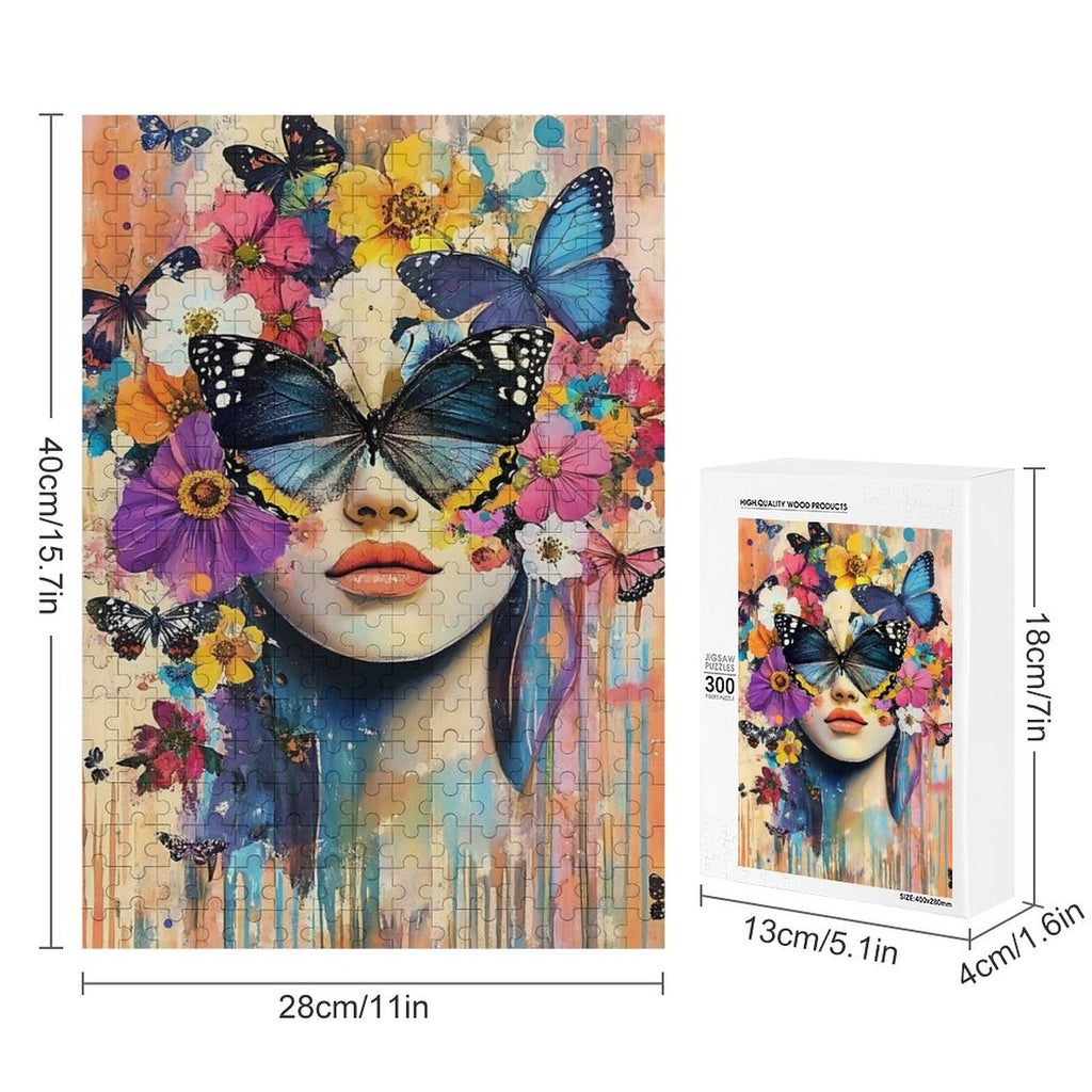 Colorful Butterfly Woman Wooden Puzzle