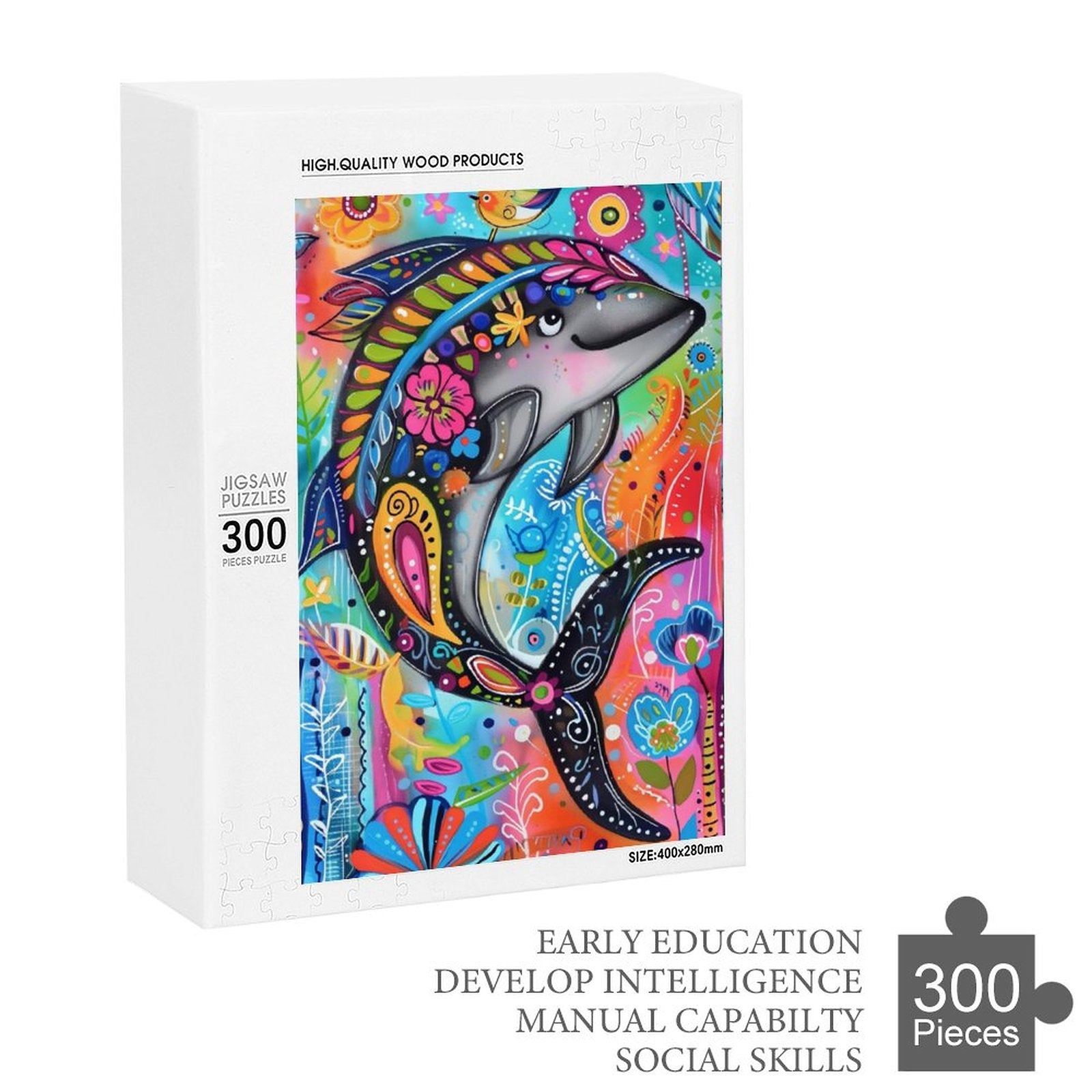 Floral Dolphin Wooden Puzzle