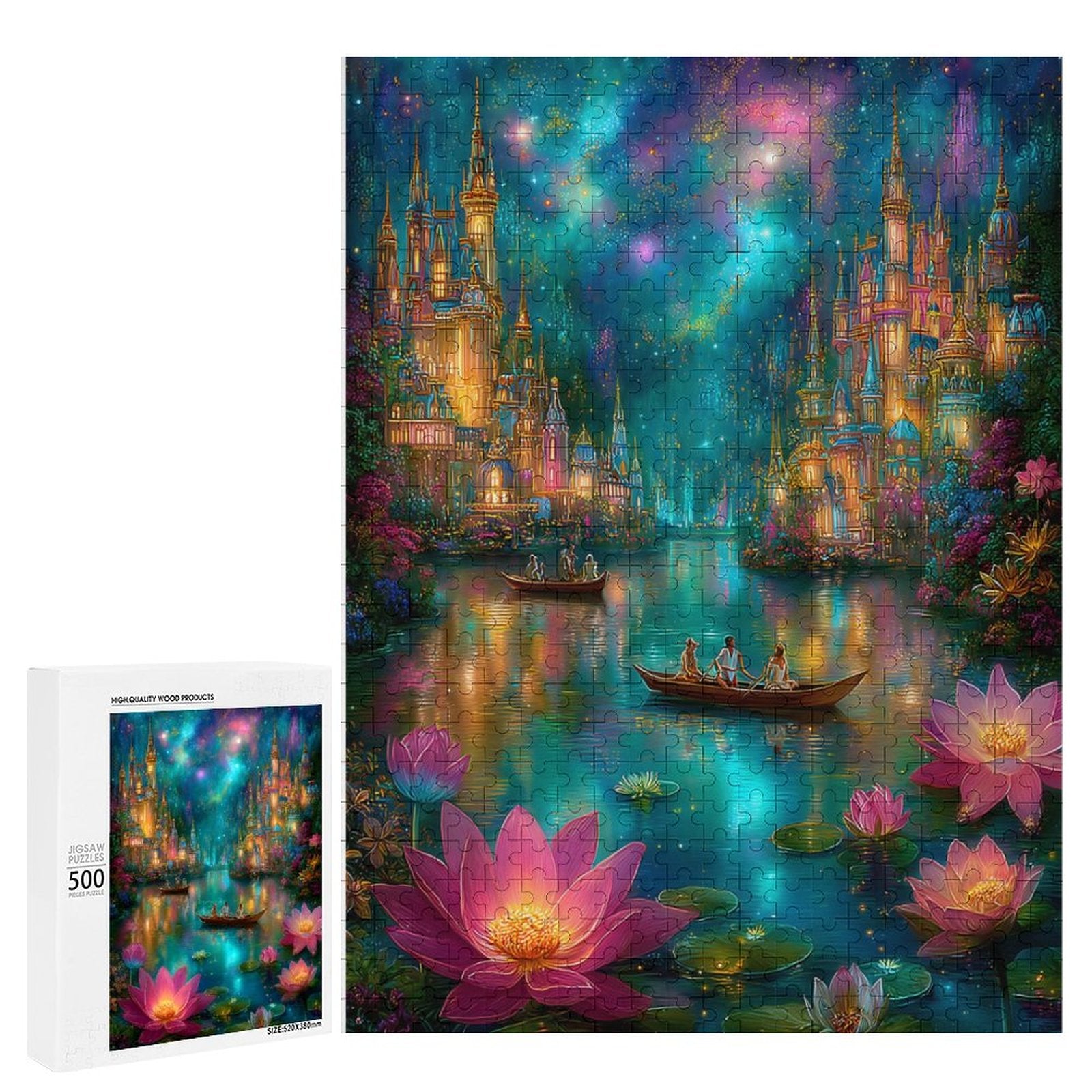 Mystical Lotus City on Water Wooden Puzzle