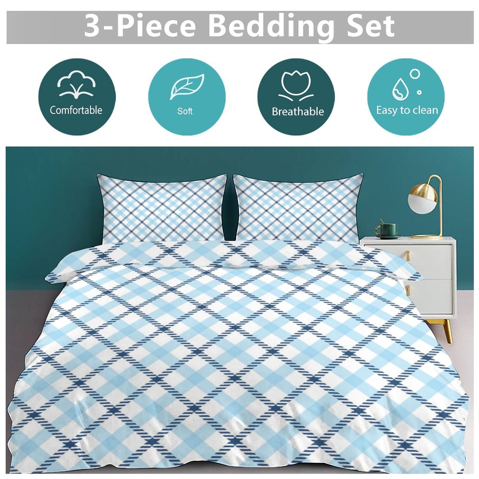 Queen 3-Piece Bedding Set-90"x90"/ 229x229cm