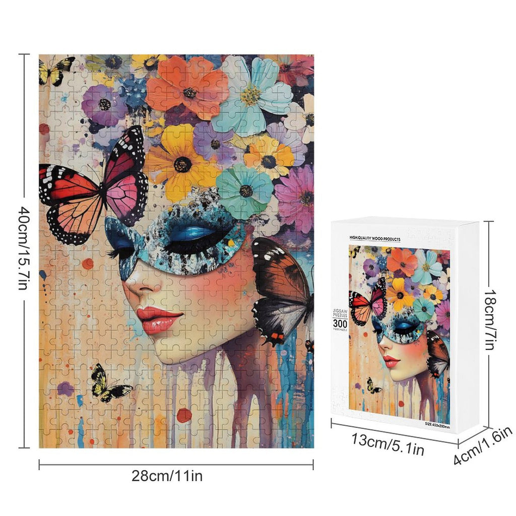 Colorful Masked Butterfly Lady Wooden Puzzle