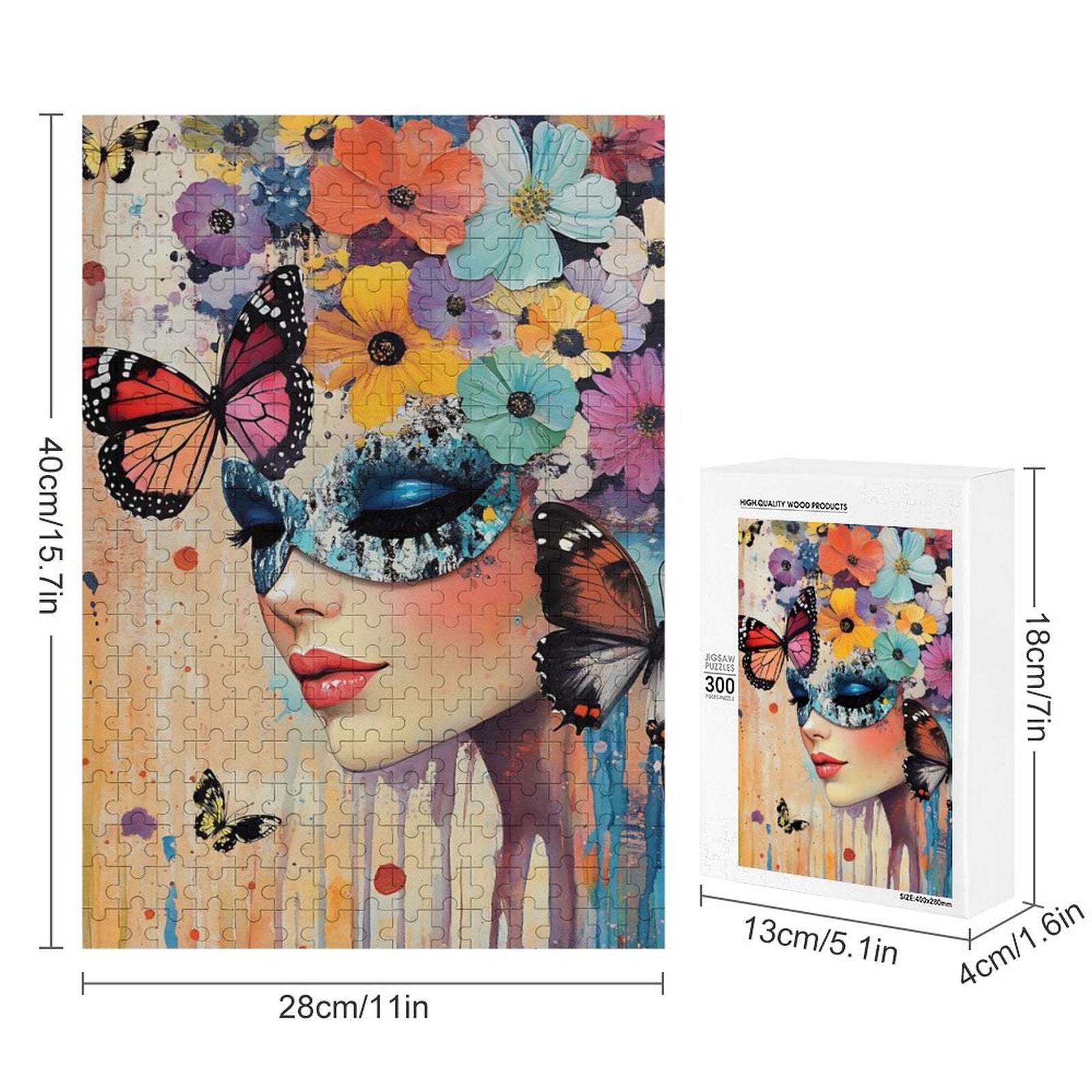 Colorful Masked Butterfly Lady Wooden Puzzle