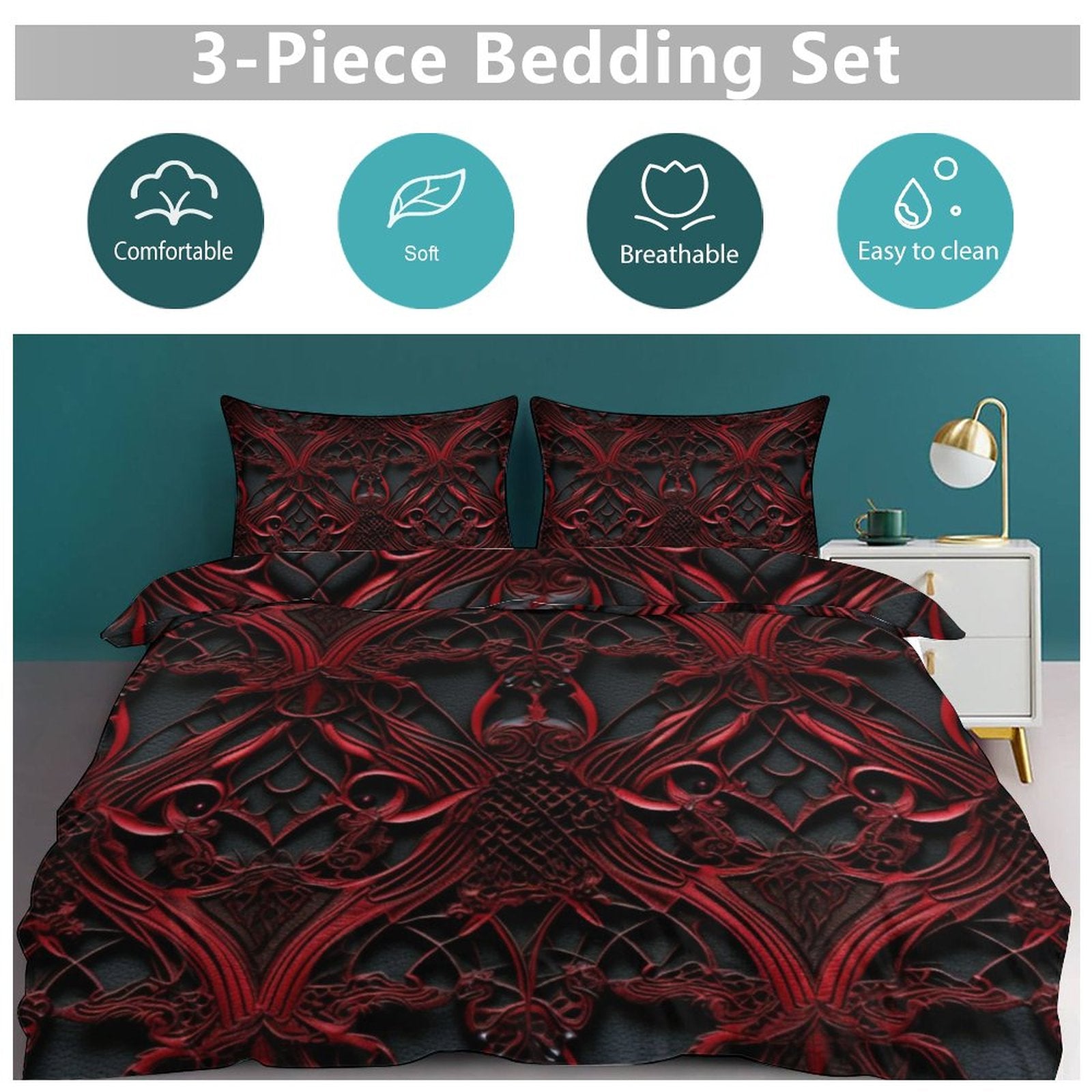Queen 3-Piece Bedding Set-90"x90"/ 229x229cm