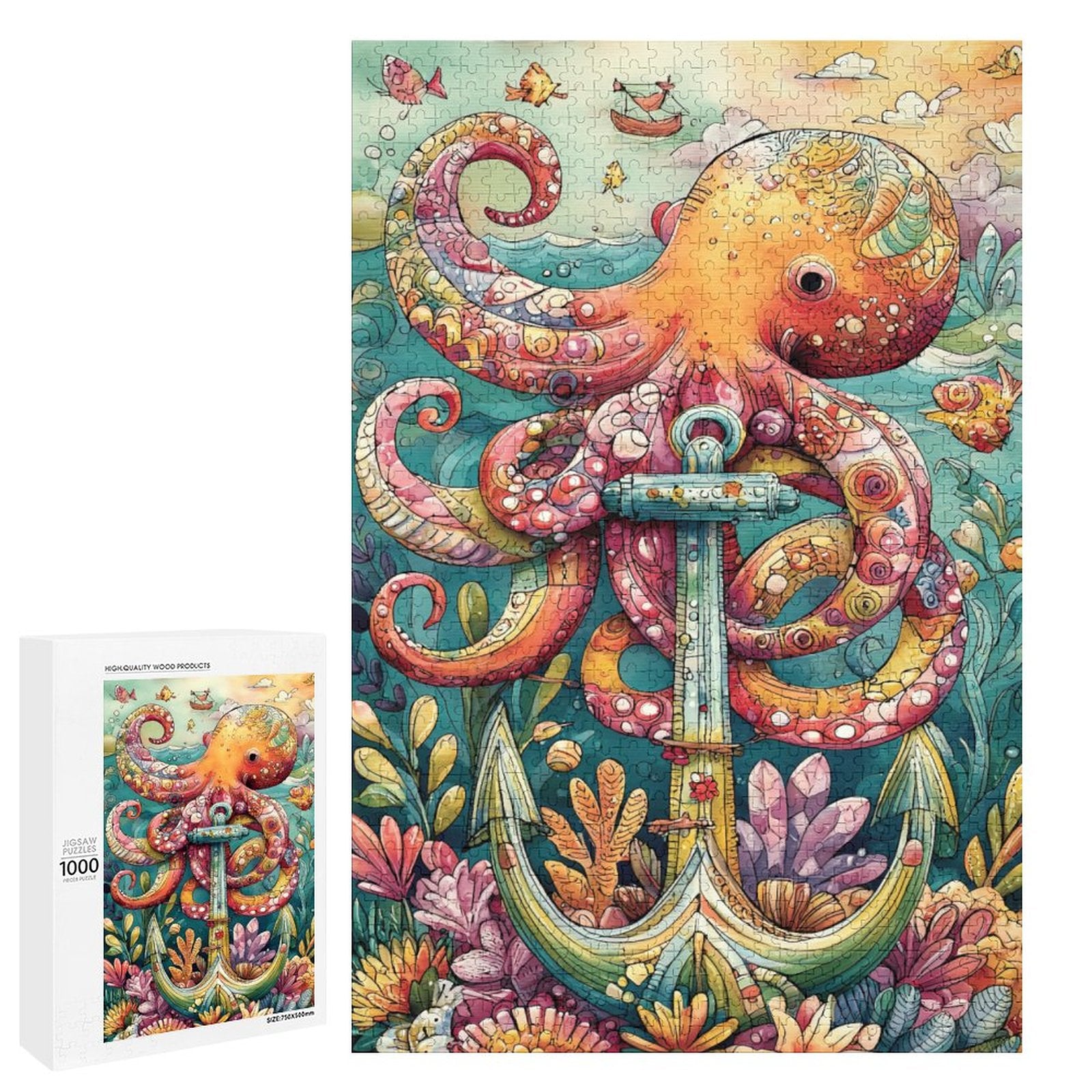 Colorful Octopus and anchor Wooden Puzzle