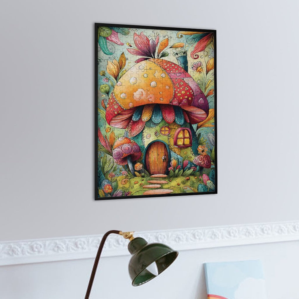 Colorful Big Mushroom House Wooden Puzzle