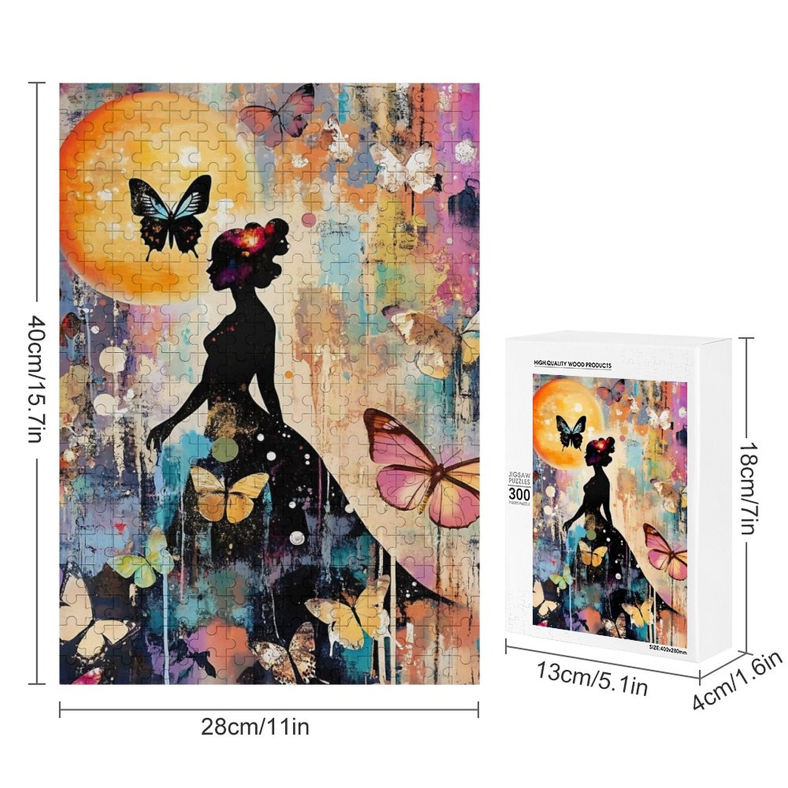 Colorful Butterfly Lady Silhouette Wooden Puzzle