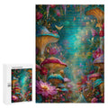 Iridescent Mushrooms and butterflies Wooden Puzzle