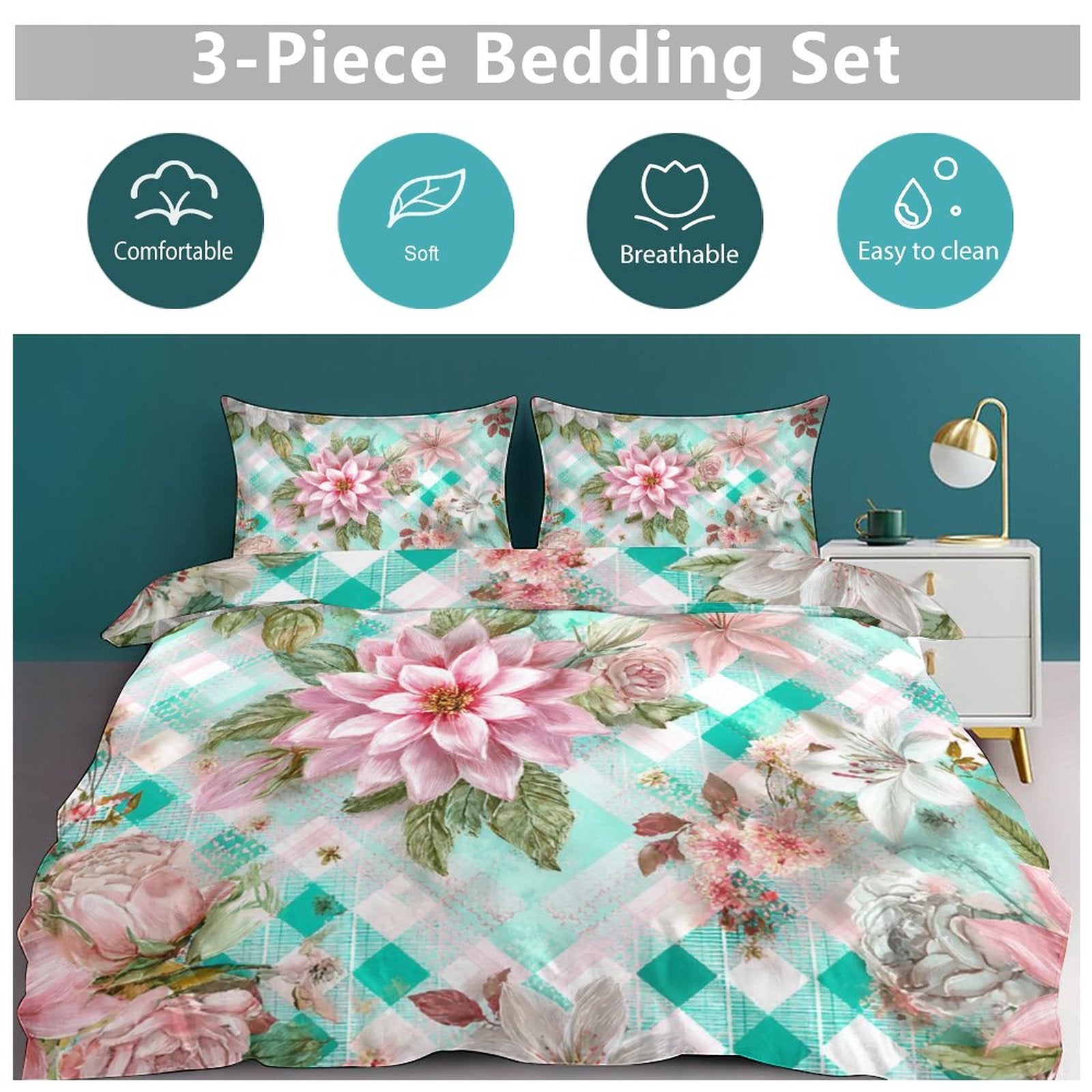 Queen 3-Piece Bedding Set-90"x90"/ 229x229cm
