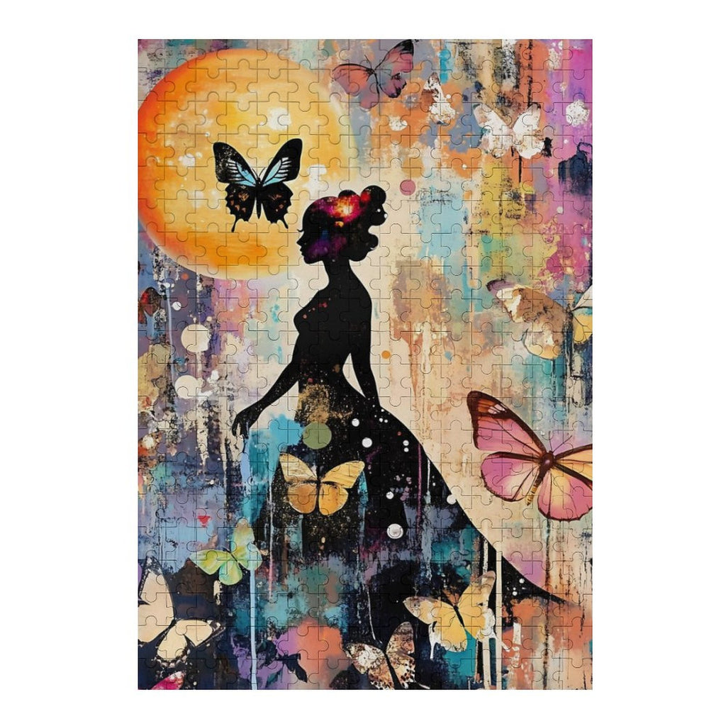 Colorful Butterfly Lady Silhouette Wooden Puzzle