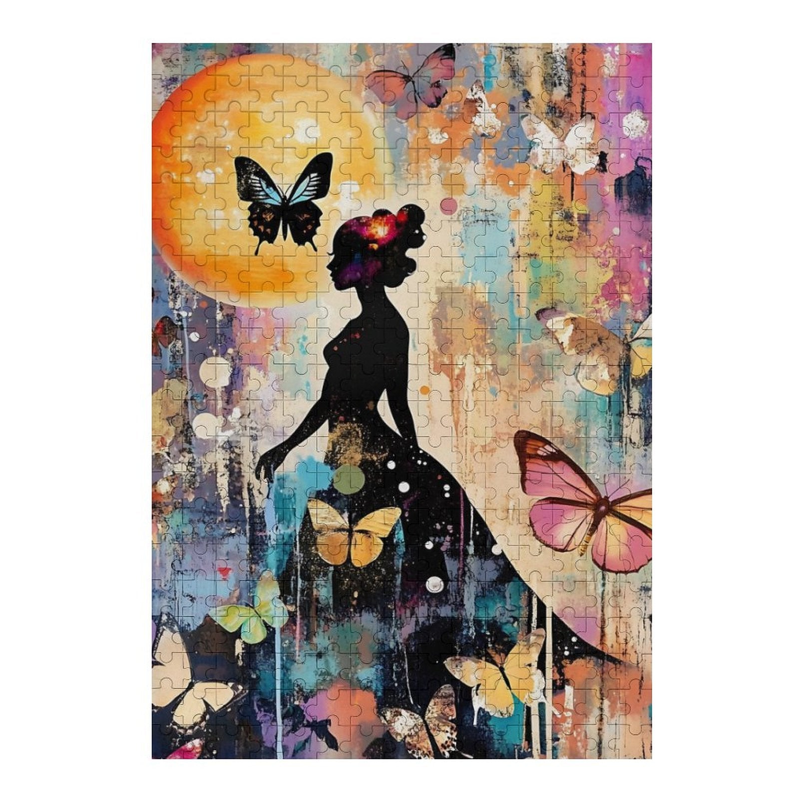 Colorful Butterfly Lady Silhouette Wooden Puzzle
