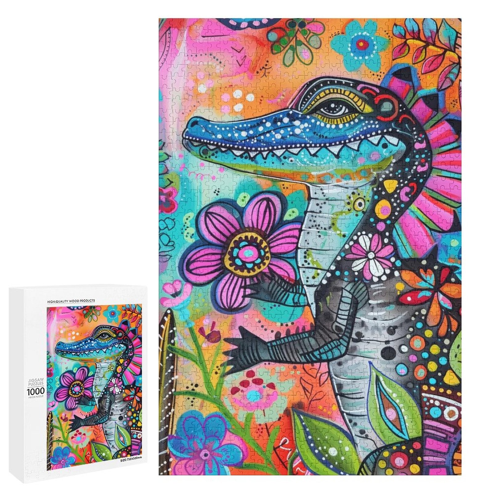 Floral Alligator Wooden Puzzle
