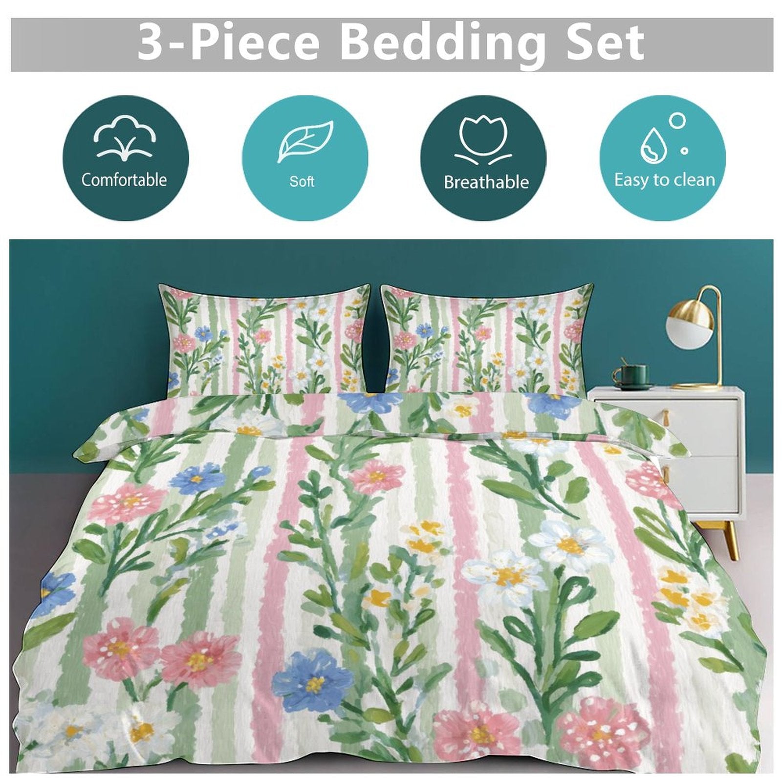 Queen 3-Piece Bedding Set-90"x90"/ 229x229cm