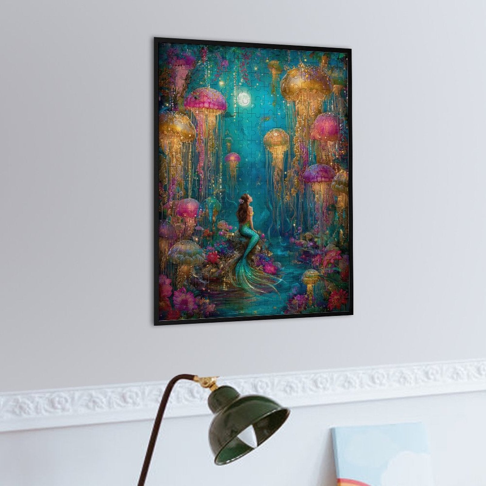 Iridescent mermaid and jelly fish Wooden Puzzle