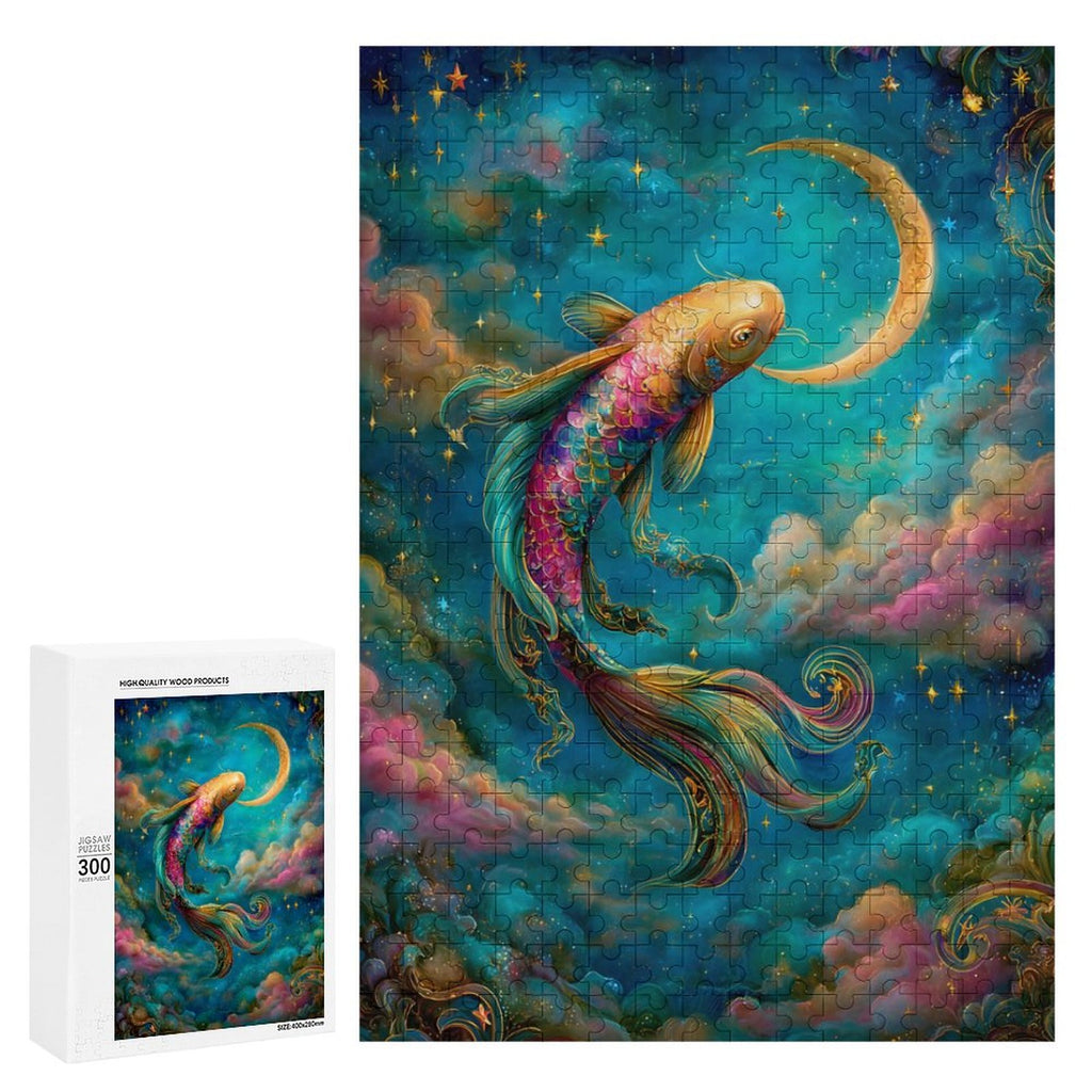 Iridescent Koi and Crescent Wooden Puzzle