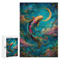 Iridescent Koi and Crescent Wooden Puzzle