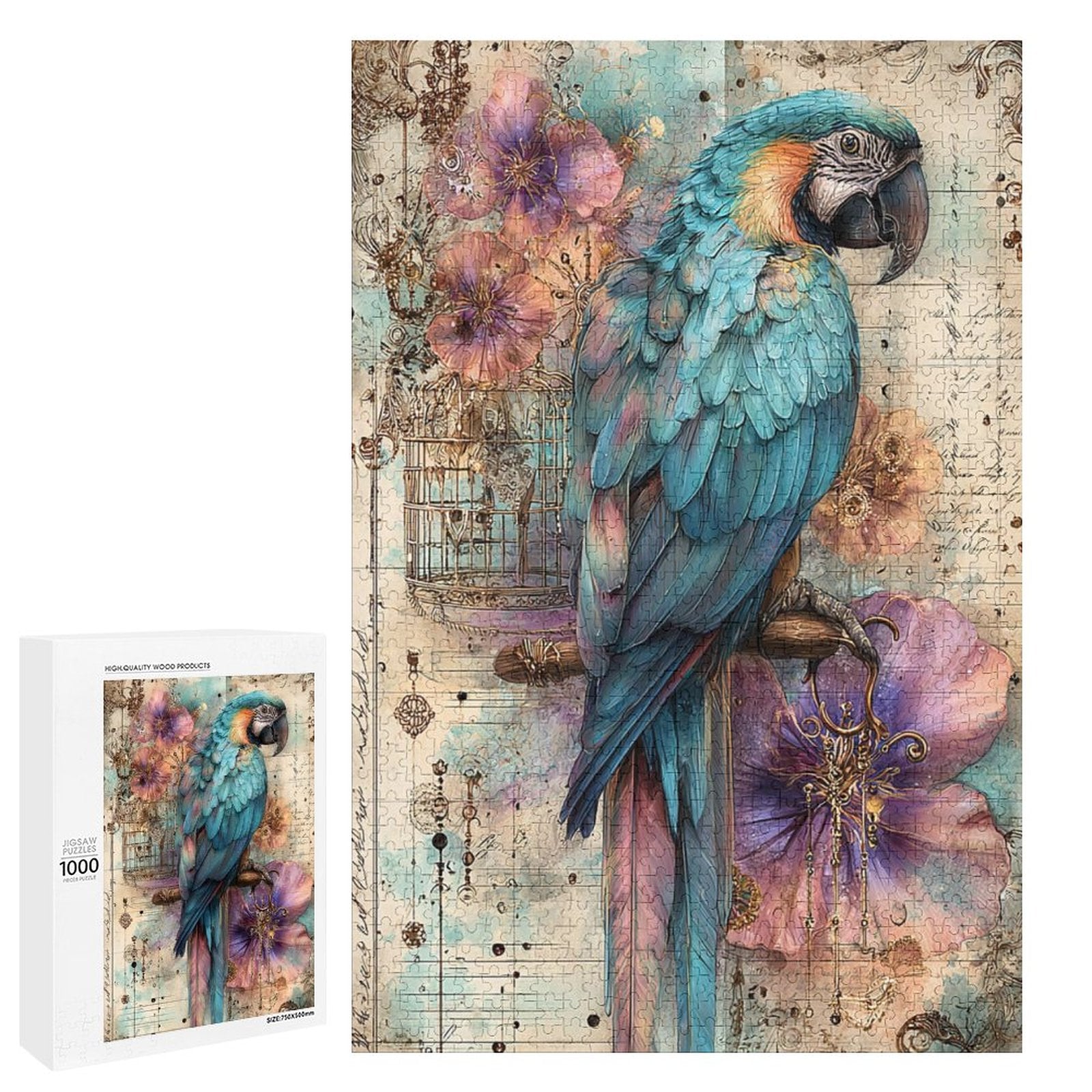 Parrot and Hibiscus Wooden Puzzle