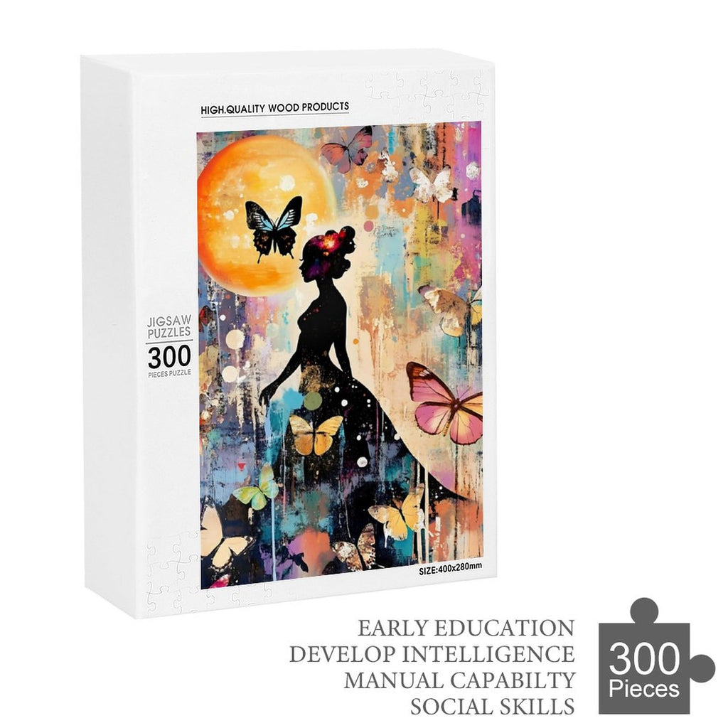 Colorful Butterfly Lady Silhouette Wooden Puzzle